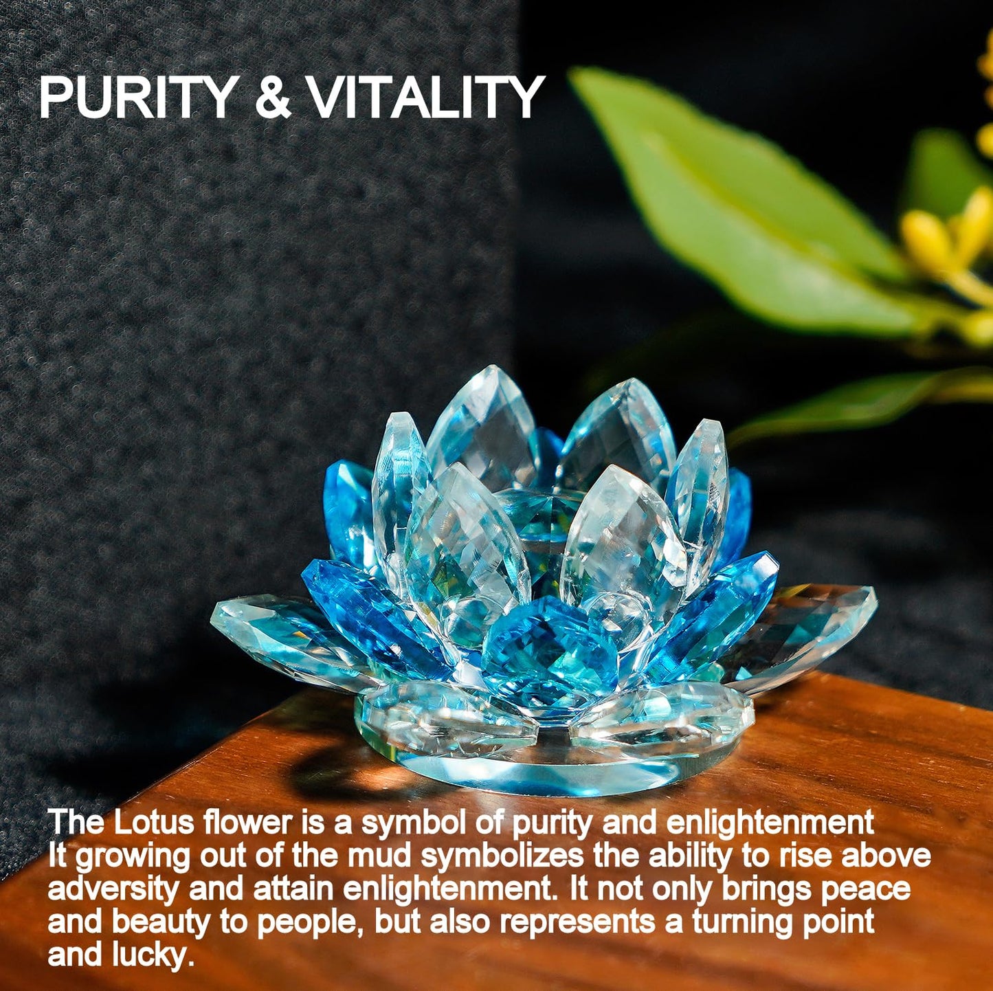 TENGFENG Crystal Lotus Flower Bicolor - Hue Reflection Glass Lotus Flower Feng Shui Home Decor Lucky Charm Crystal Figurine with Gift Box (Blue, 3.3 inches)