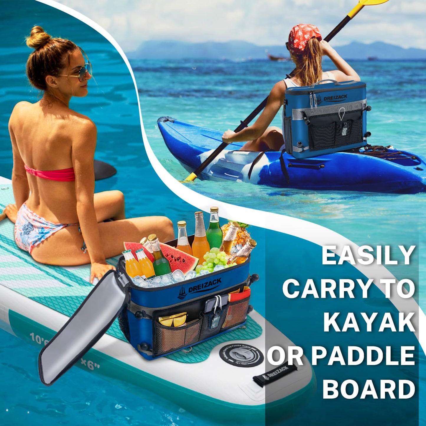Dreizack Kayak Cooler Behind Seat for Kayak with Lawn Chair Style Seat Cooler Bag Behind Seat, Splash Seat Ice Chest Cooler Kayak Accessories for Kayaking Camping Travel Beaches