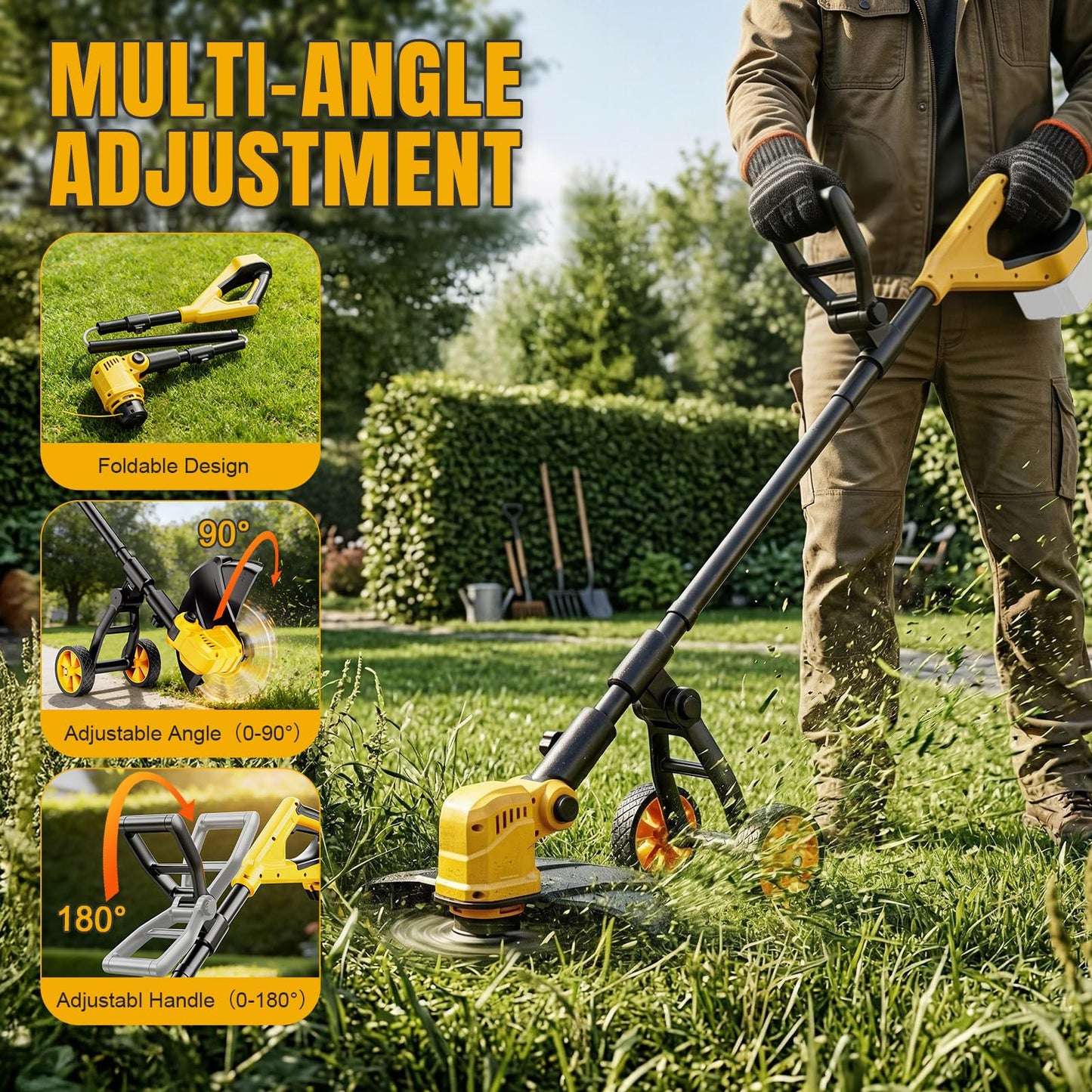 Cordless String Trimmer & Lawn Edger for Dewalt 20V Battery (NO Battery), 14" Electric Weed Eater and Edger Battery Powered, 3 in 1 Lawn Tool Wheeled with 8 Pcs Grass Cutter Spool Line for Yard Garden