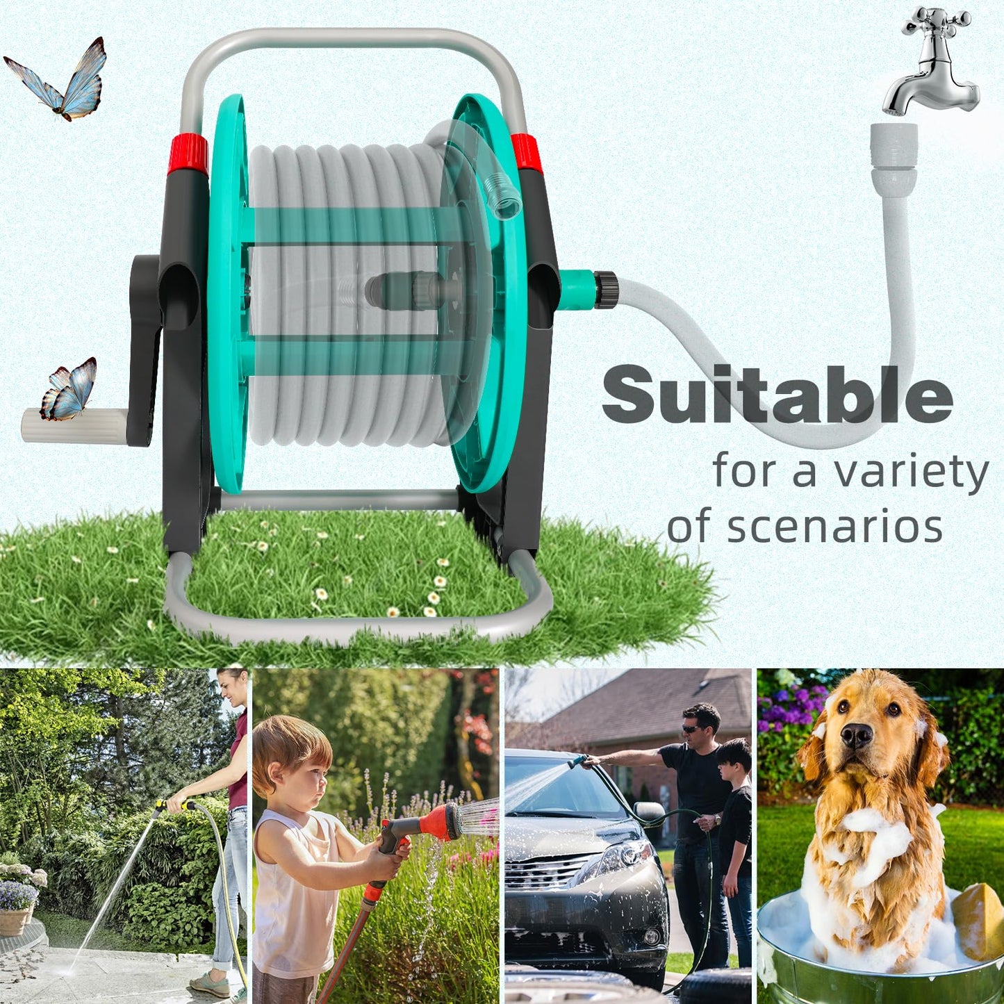 YESTAR Garden Water Hose Reel Cart,Holds 50-60 Ft of 5/8 Inch Hose, Portable Hose Pipe Holder for Outside
