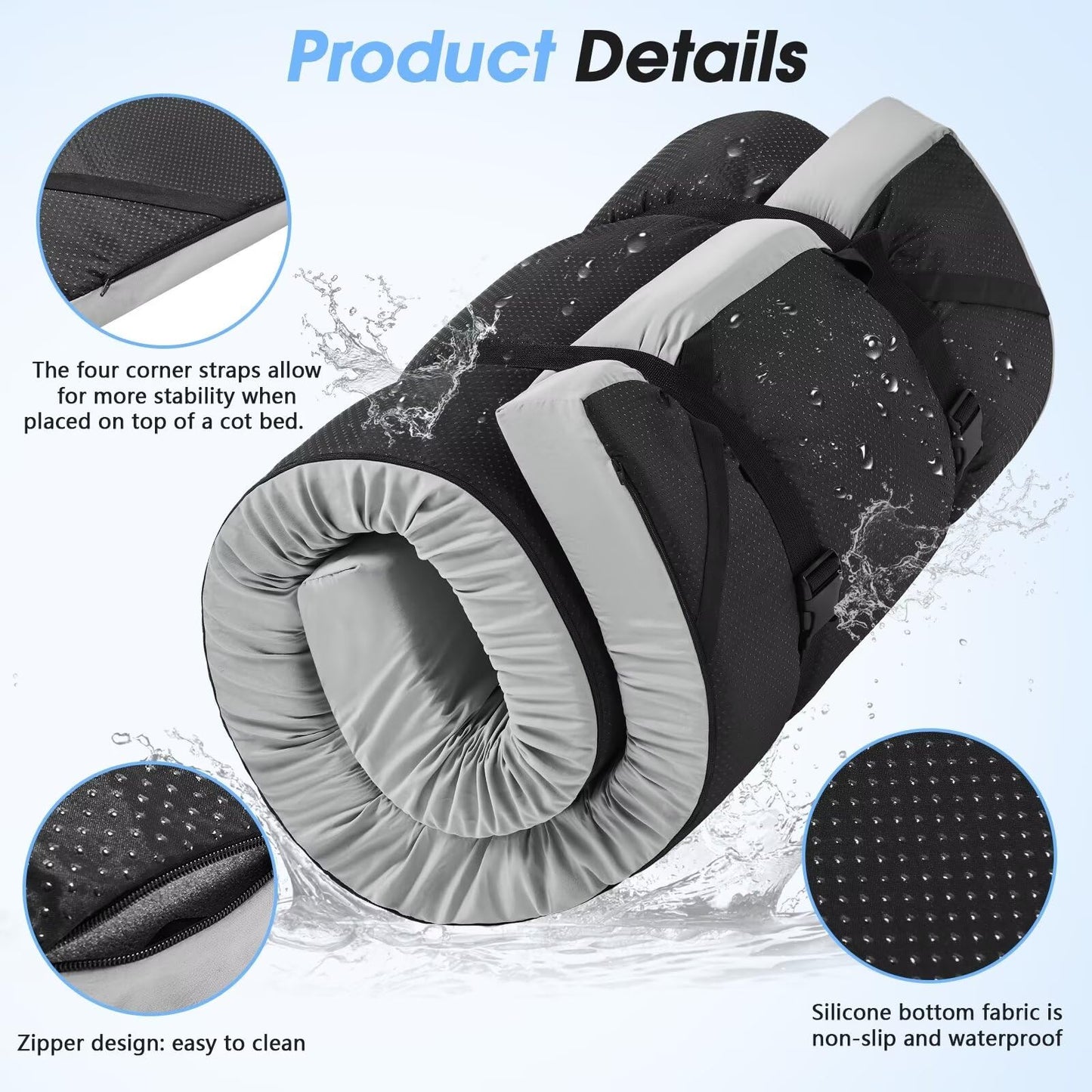 CYMULA Memory Foam Camping Mattress Pad,3 in Sleeping Pad for Camping,Non-Slip Bottom Floor Bed Floor Mattress for Adults,Portable Roll up Mattress Sleeping Mat for Car Travel,Guest Bed (Cot 72 * 24)