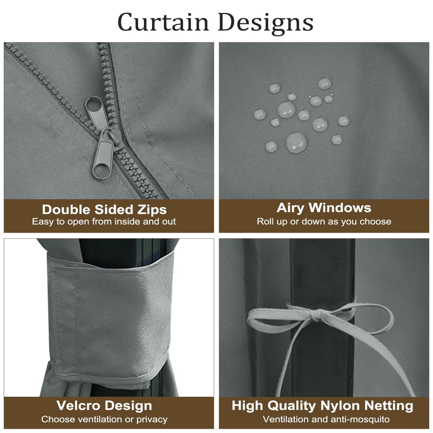 Bstge 12'x12' Gazebo Curtains Outdoor Waterproof, 4-Panels Sidewalls with Zipper, Universal Replacement for Patio Privacy Screen(Only Curtains)