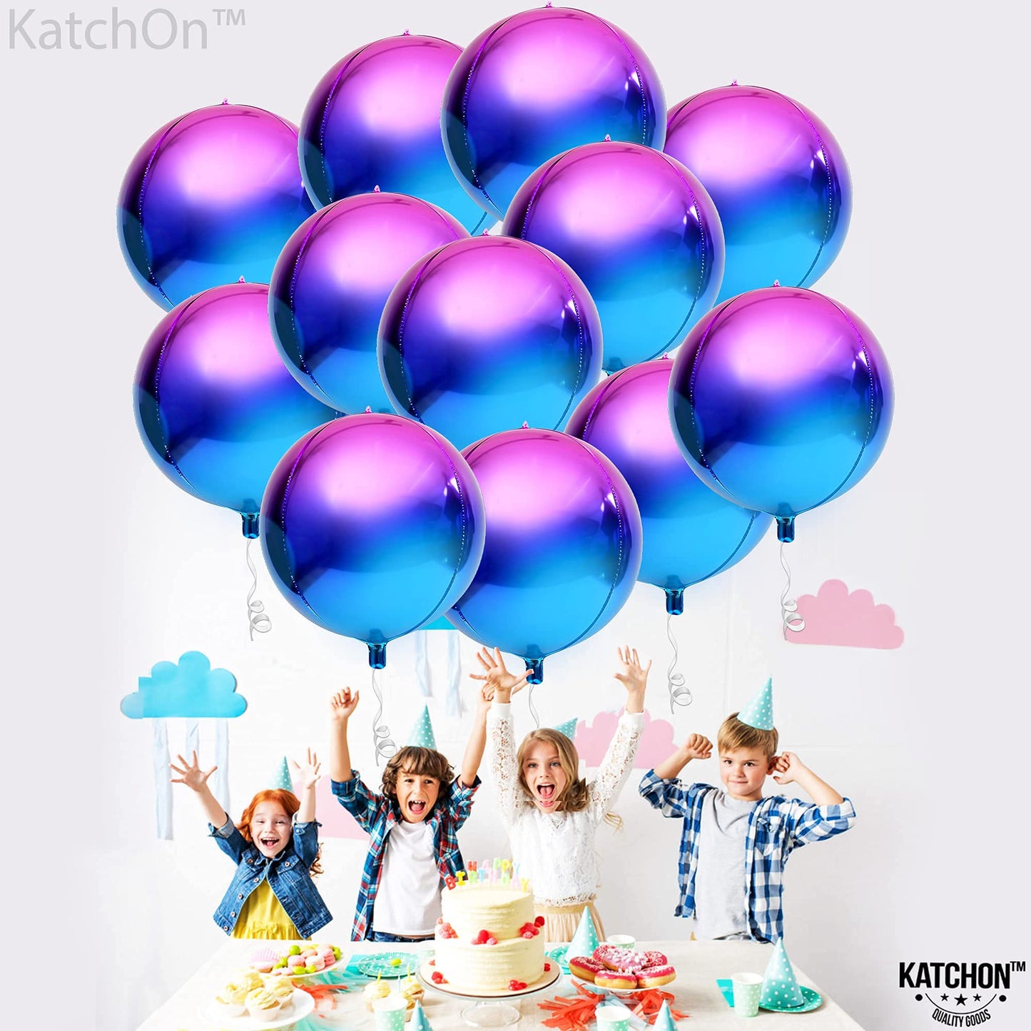 KatchOn, Purple Galaxy Balloons - 22 Inch, Pack of 12 | Round 4D Metallic Iridescent Balloons for Galaxy Birthday Party Decorations | Purple and Blue Balloons for Mermaid Party Decorations