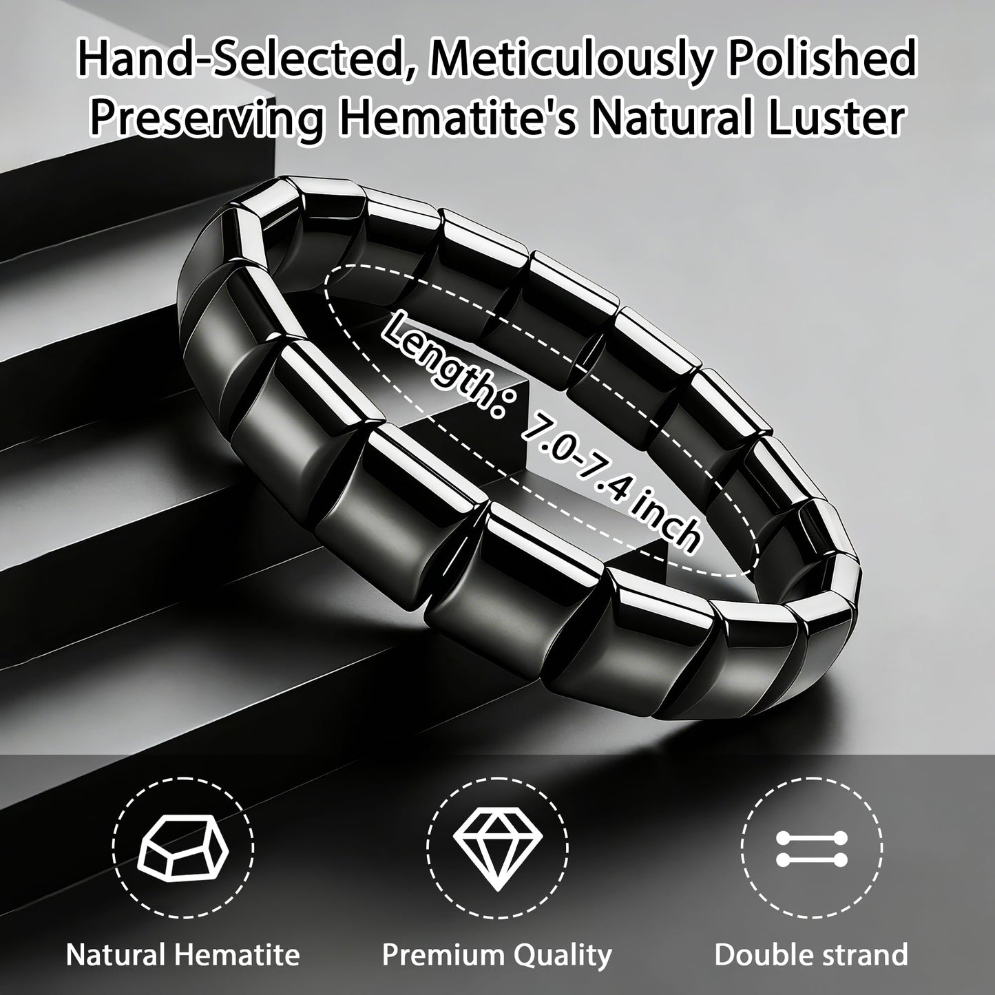 Trinckle Hematite Bracelet for Women Men, Easer Gifts Natural Hematites Stone Bracelet, 7 Inch Magnetic Hematite Bead Inspirational Jewelry Pulseras Para Hombres Reclaim Your Energy Confidence