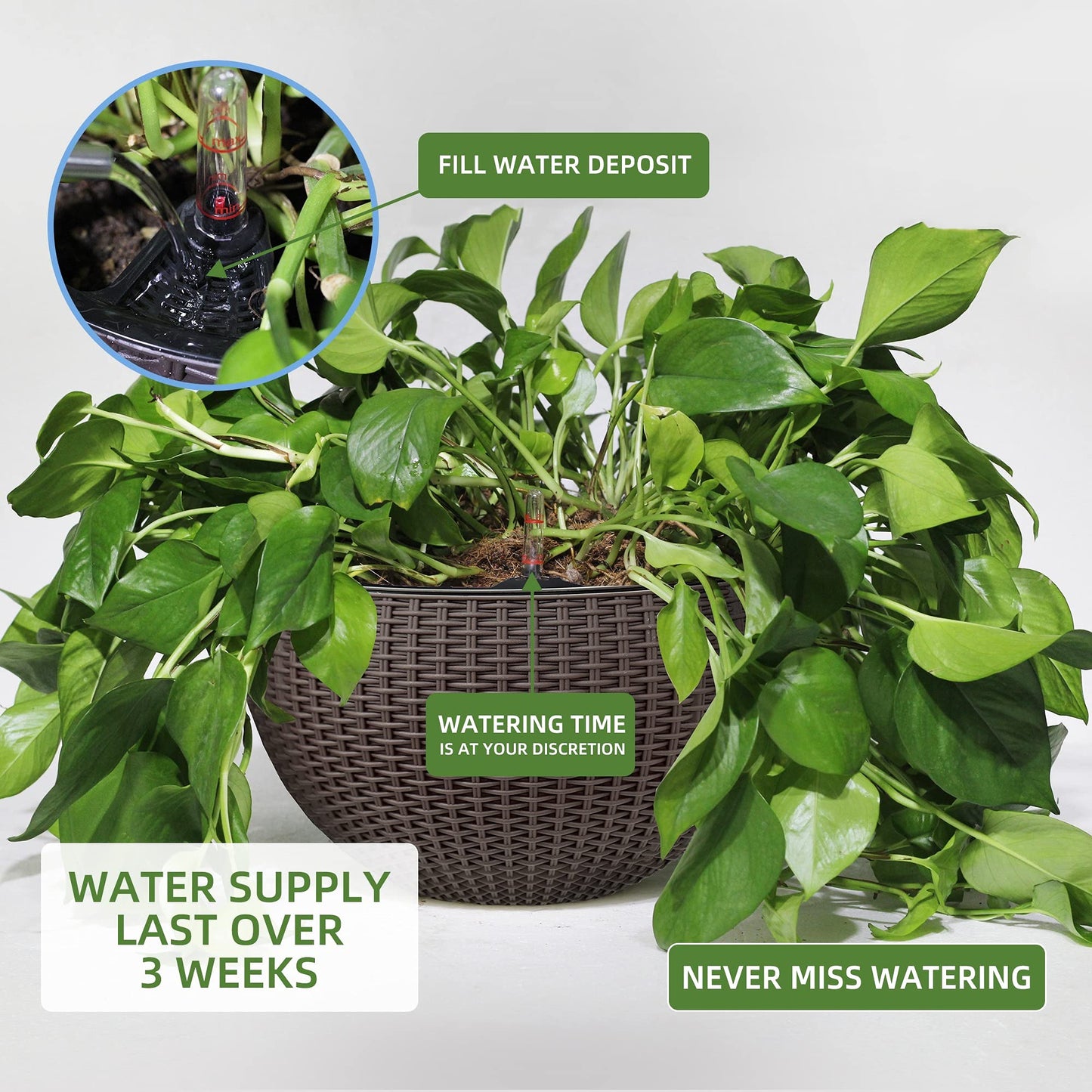 Dexceder 13.5 Inch Large Self Watering Hanging Planters Indoor Outdoor, Thickened Hanging Basket Flower Plant Pot with Water Level Indicator (Brown)