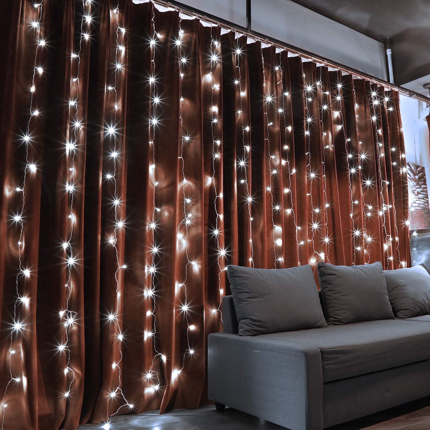 TORCHSTAR 9.8FT × 9.8FT Window Curtain Light, Extendable String Light Kit, Pure White, 8 Modes Outdoor Easter & Spring for Party, Wedding, Restaurant, Festival, Hotel, Bar, Home, Patio, Garden