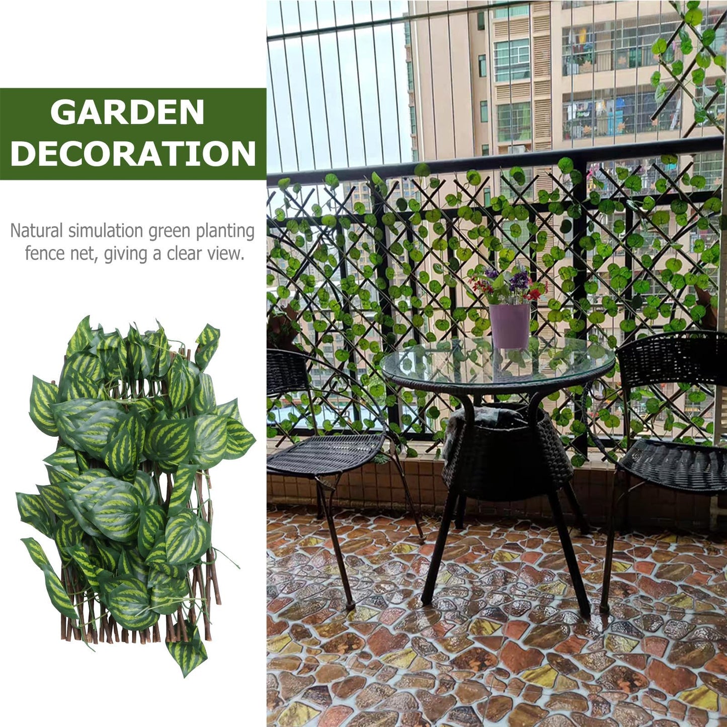 IDEANATEGRATE Simulated Plant Fence Decorative Garden Privacy Screen Balcony Outdoor Green Leaf Expandable Fence Panel for Yard Patio Landscaping