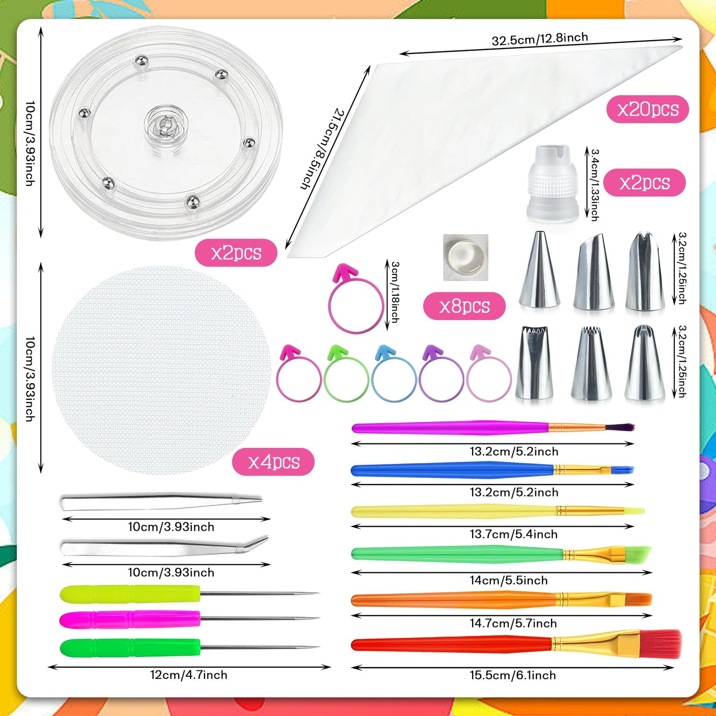 56 PCS Cookie Decorating Kit Supplies Including Acrylic Turntable Decoration Brushes Scribe Needle Piping Bags Icing Tips for Cookie Cupcake Cake Decorations