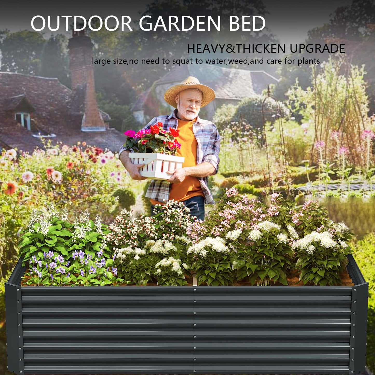FRIZIONE 6FT(L)×3FT(W)×2FT(H) Raised Garden Bed Outdoor for Flower, Garden Planter Box for Vegetable, Raised Garden Beds for Herb, Succulent, Dark Gray