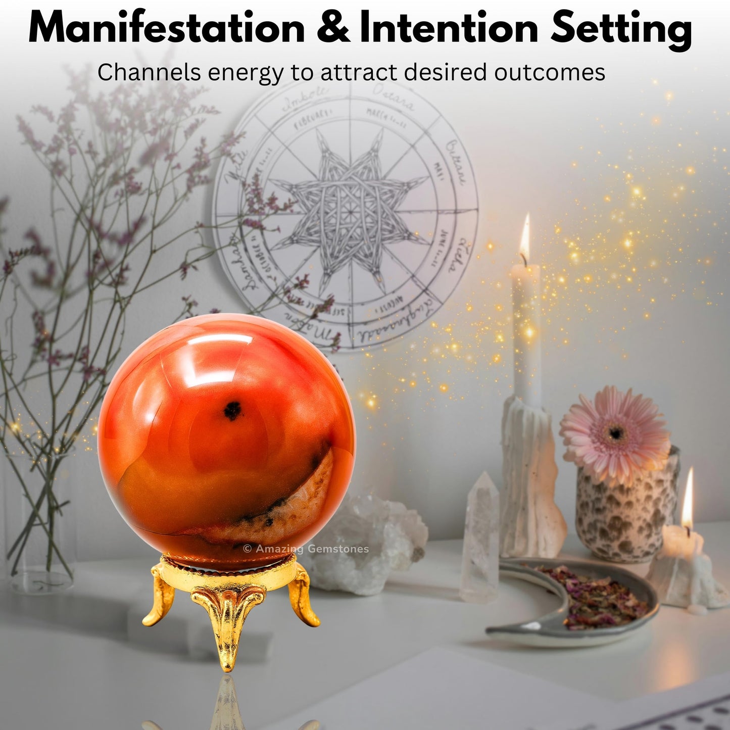 Amazing Gemstone Carnelian Crystal Ball with Stand - 2" Inches Crystal Sphere Meditation Balls for Witchcraft and Decorative Balls