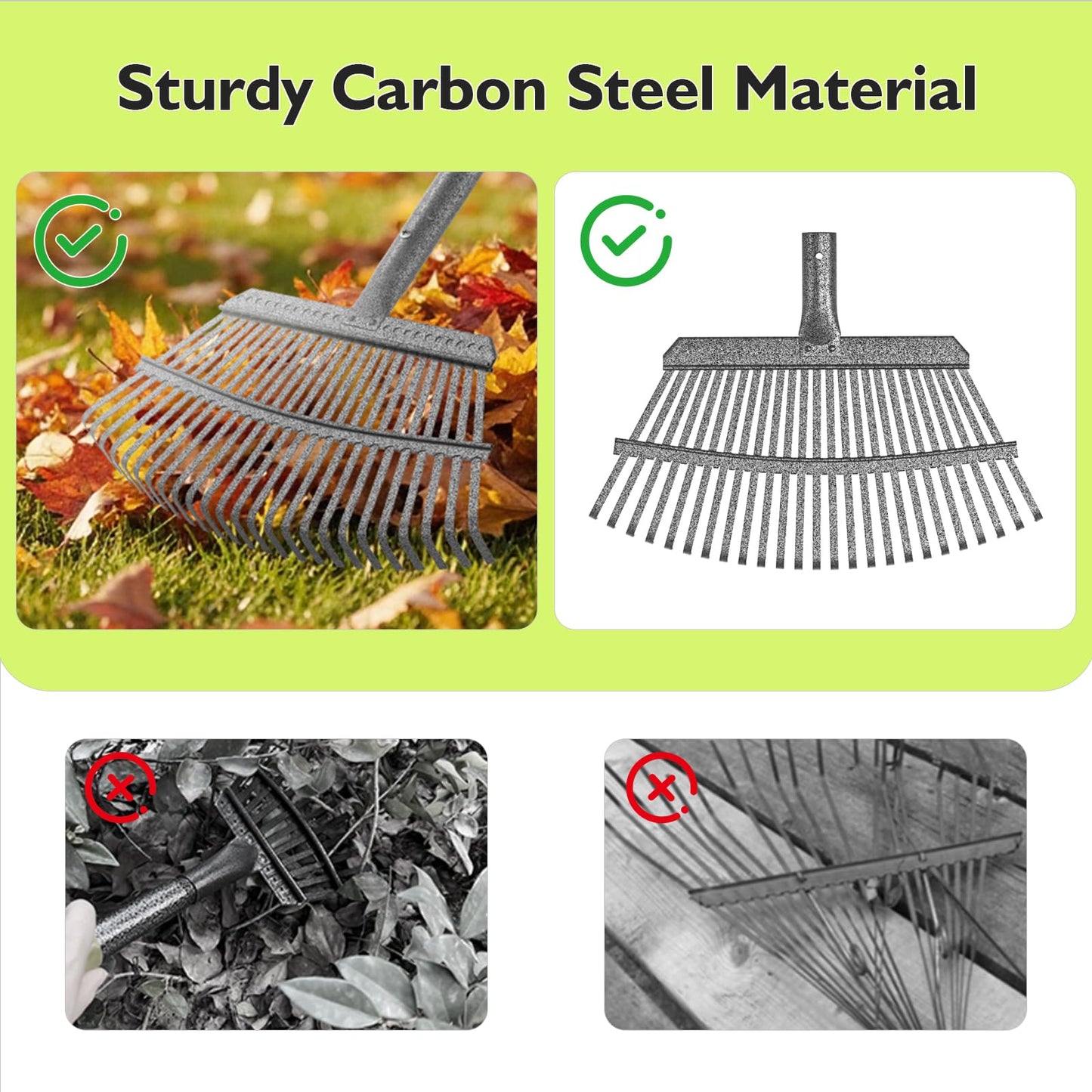 GARDENWORK Leaf Rake for Leaves,36-73" Long Garden Rake,25 &11 Tines Heavy Duty Leaf Rake for Lawns,Adjustable Stainless Steel Handle,Yards, Grass, Garbage, Weeds, Debris