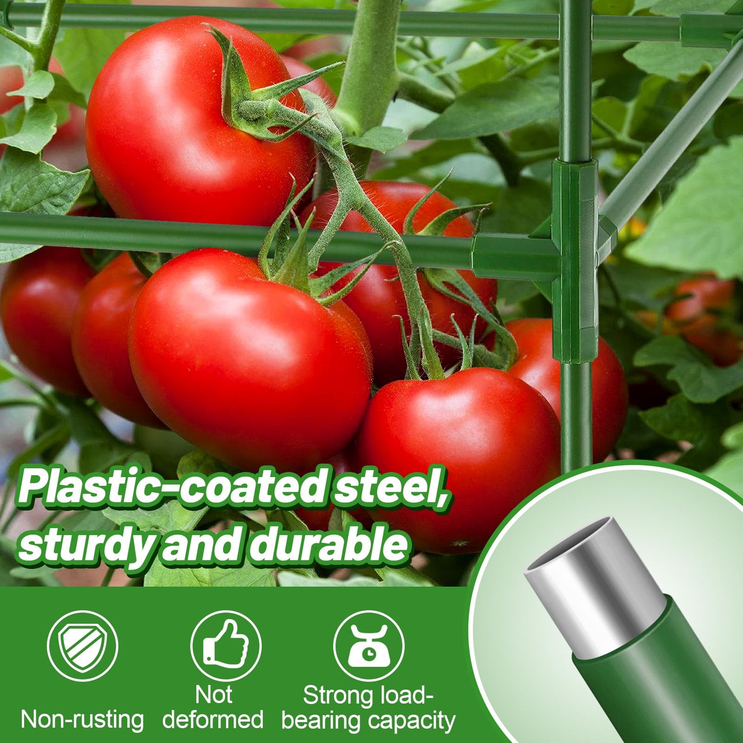 ANPHSIN Sturdy Square Tomato Cage with Movable 17 Gal Grow Bags - 3 Sets 46'' Plants Garden Trellis Planter, Support for Indoor Outdoor, Cucumber, Beans, Peppers, Eggplants, Climbing Vegetables