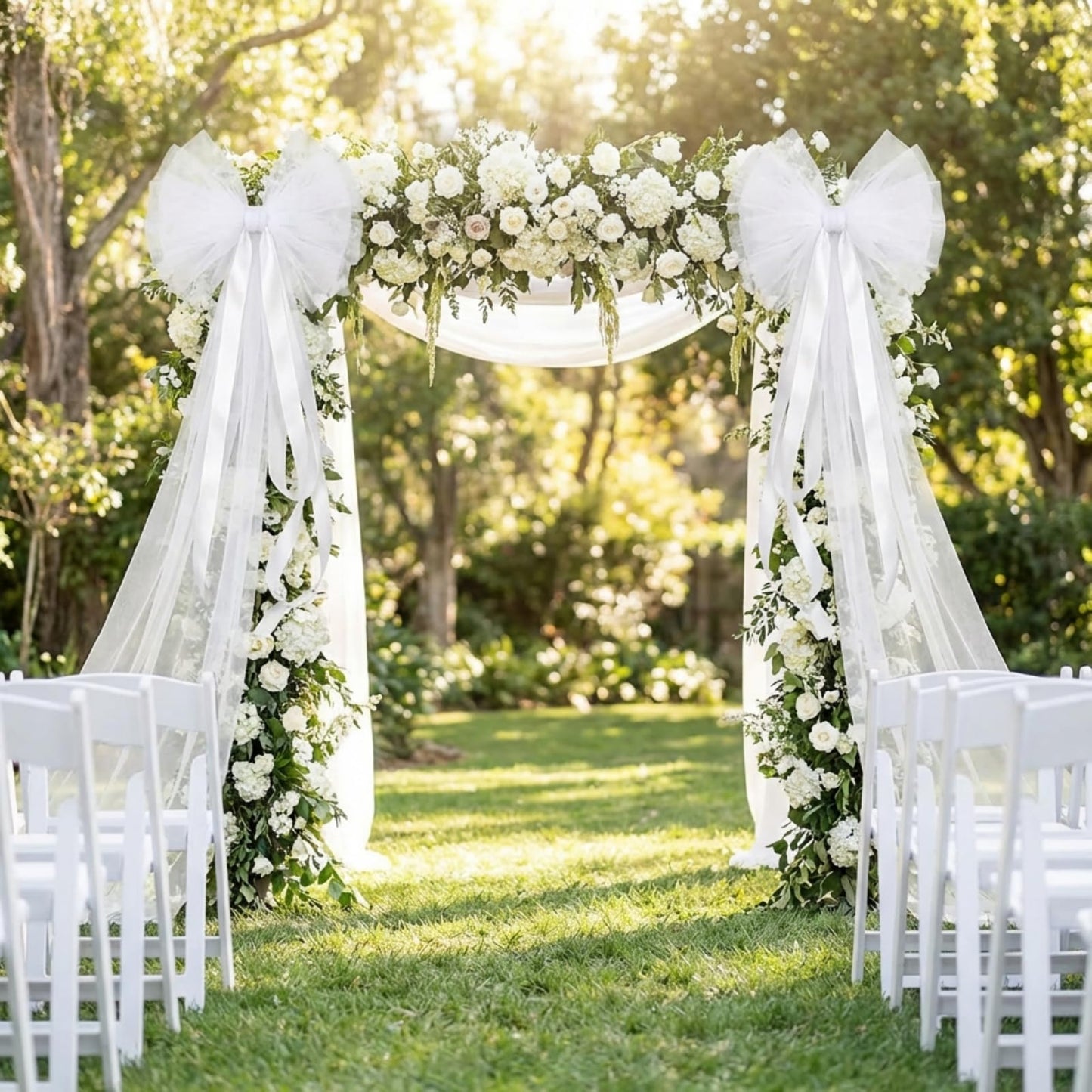 Thiccywoov 2 Pcs Giant White Bow Decor 91 x 16 Inch White Tulle Wedding Front Door Bows Backdrop for Wedding Bridal Shower Birthday Party Room Wall Decor Reception Birthday Anniversary