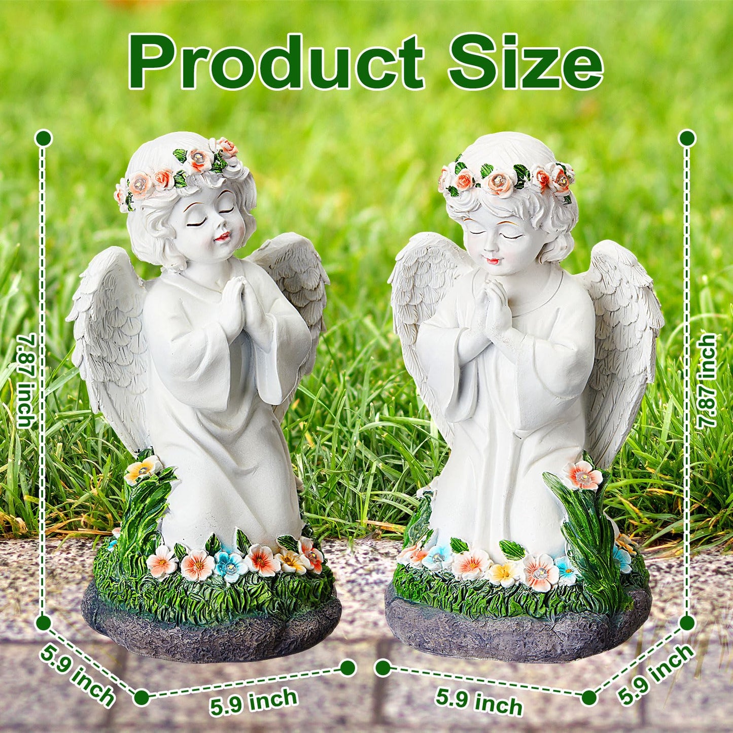 Amyhill 2 Pack Angel Garden Decor Statue Solar Outdoor Figurine Angel Gifts for Women Mom Grandma Light up Cherub Ornaments Outside Yard Lawn Patio Porch Sculpture Decorations
