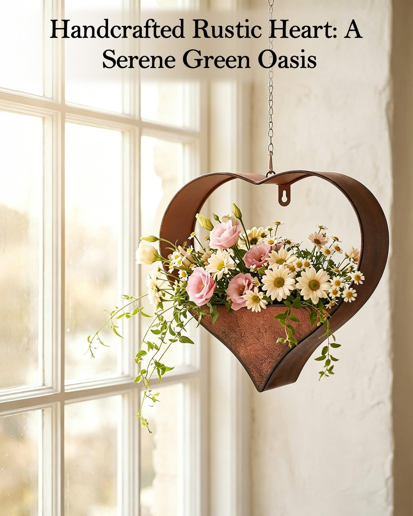 Philodwell Metal Plant Hangers Indoor and Outdoor: Easter Gifts for Mom Women Her Wife Garden Lovers Birthday - Heart Shape Hanging Planters for Window Wall Living Room Office Decor(Rustic)