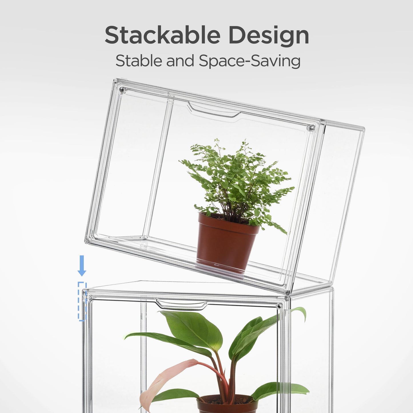 HBlife Mini Greenhouse for Indoor, Clear Stackable Green House with Magnetic Waterproof Door for Small Plants Nursery Germination, Tabletop Portable Greenhouse, 14.1x8.6x10.6 Inch (2 Pack)