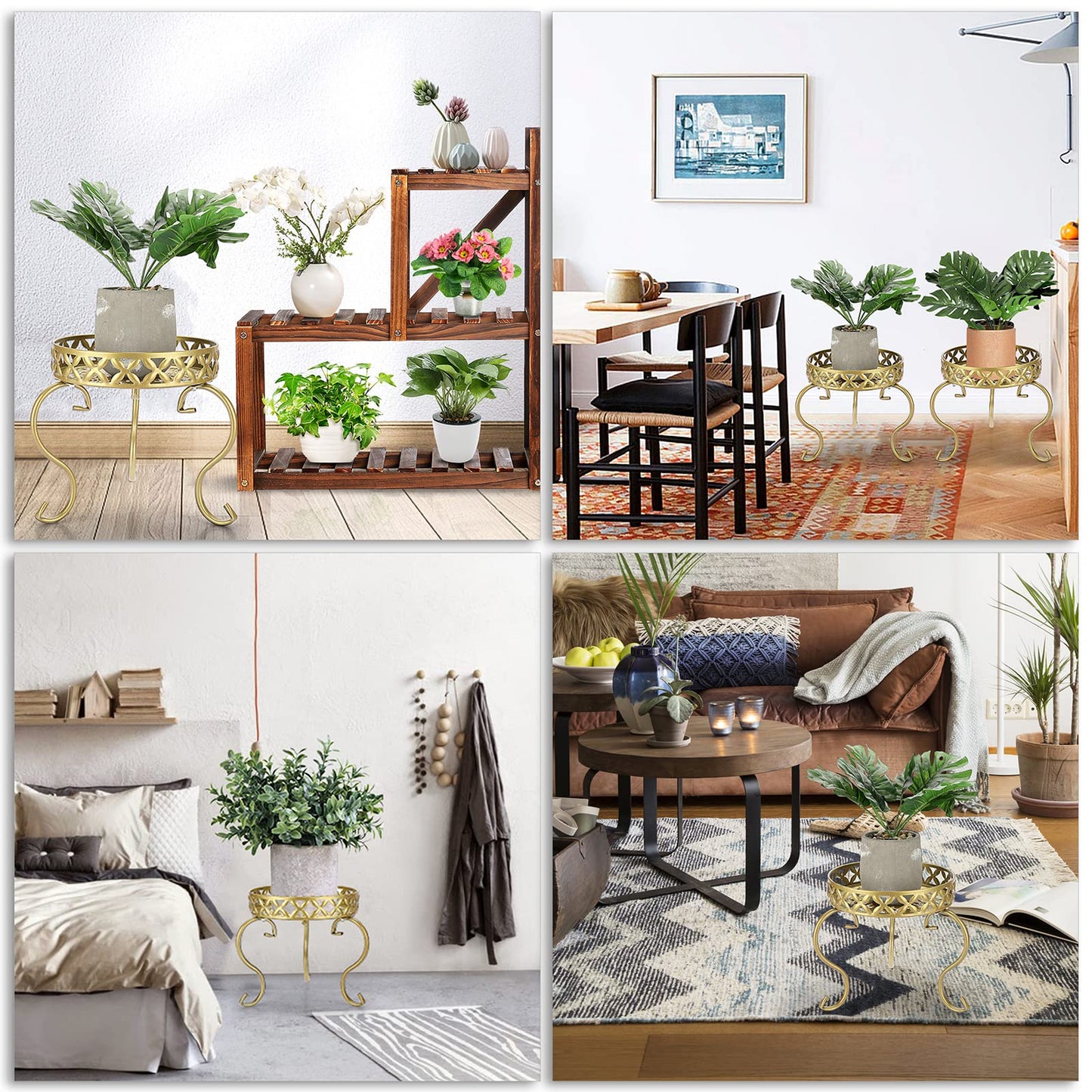 OwnMy Metal Round Plant Stand Indoor Outdoor Flower Pot Holder, Heavy Duty Iron Plant Stand Display Potted Rack for Home, Garden, Patio, Golden Color