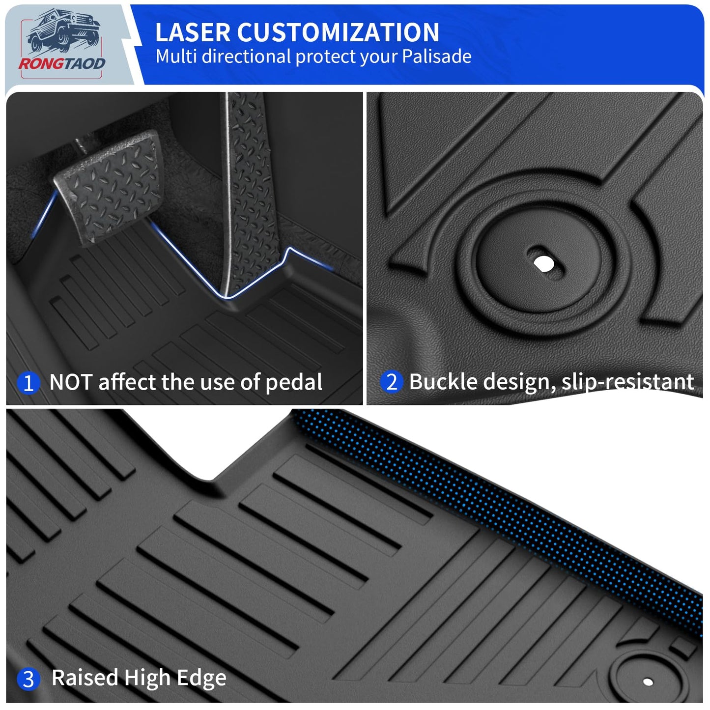 Rongtaod Floor Mats Compatible with 2026 Hyundai Palisade Gas Cargo Mat Trunk Mat Cargo Liner 7-Seater Back Seat Protector All Weather Palisade Accessories (Floor Mats+Trunk Mat with Backrest Mat)
