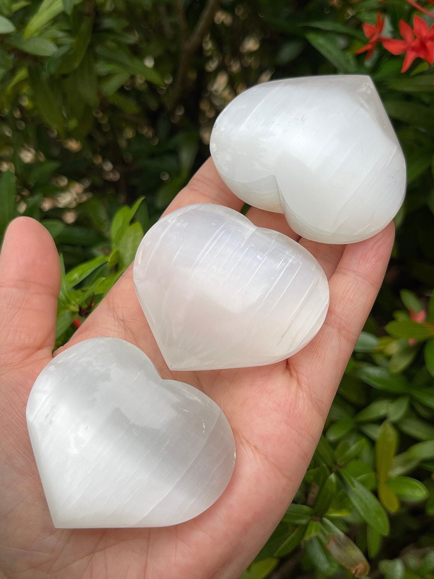 Selenite Gemstone Hearts, Polished Selenite Puffy Hearts, Selenite Crystal Palm Stone, Selenite Healing Crystal Hearts (1 Heart)