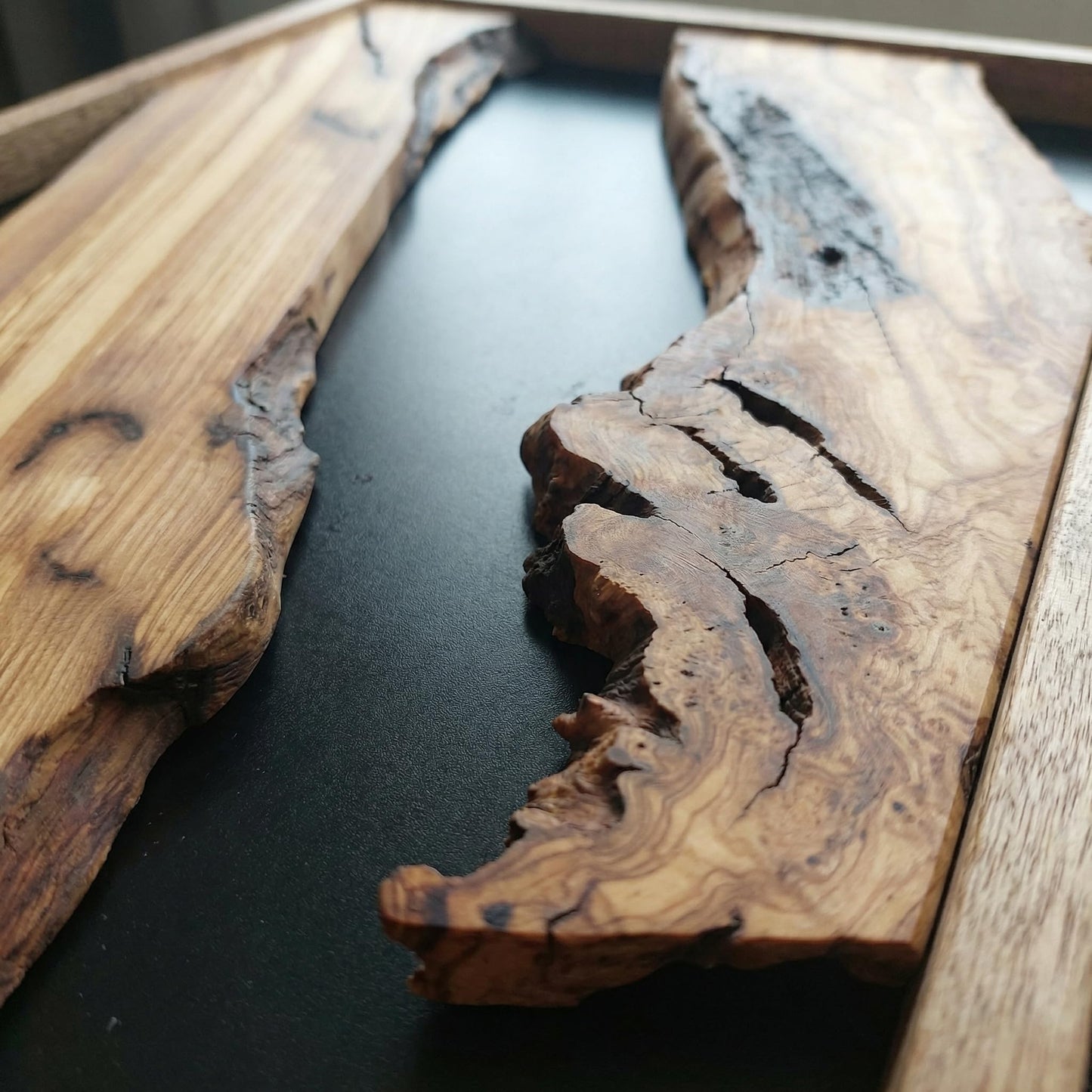 Natural Wood Framed Olive Wood Wall Art - Single Panel Solid Wood Decor for Living Room, Office, Bedroom & Entryway - Handcrafted Live Edge Hanging 14"x20"