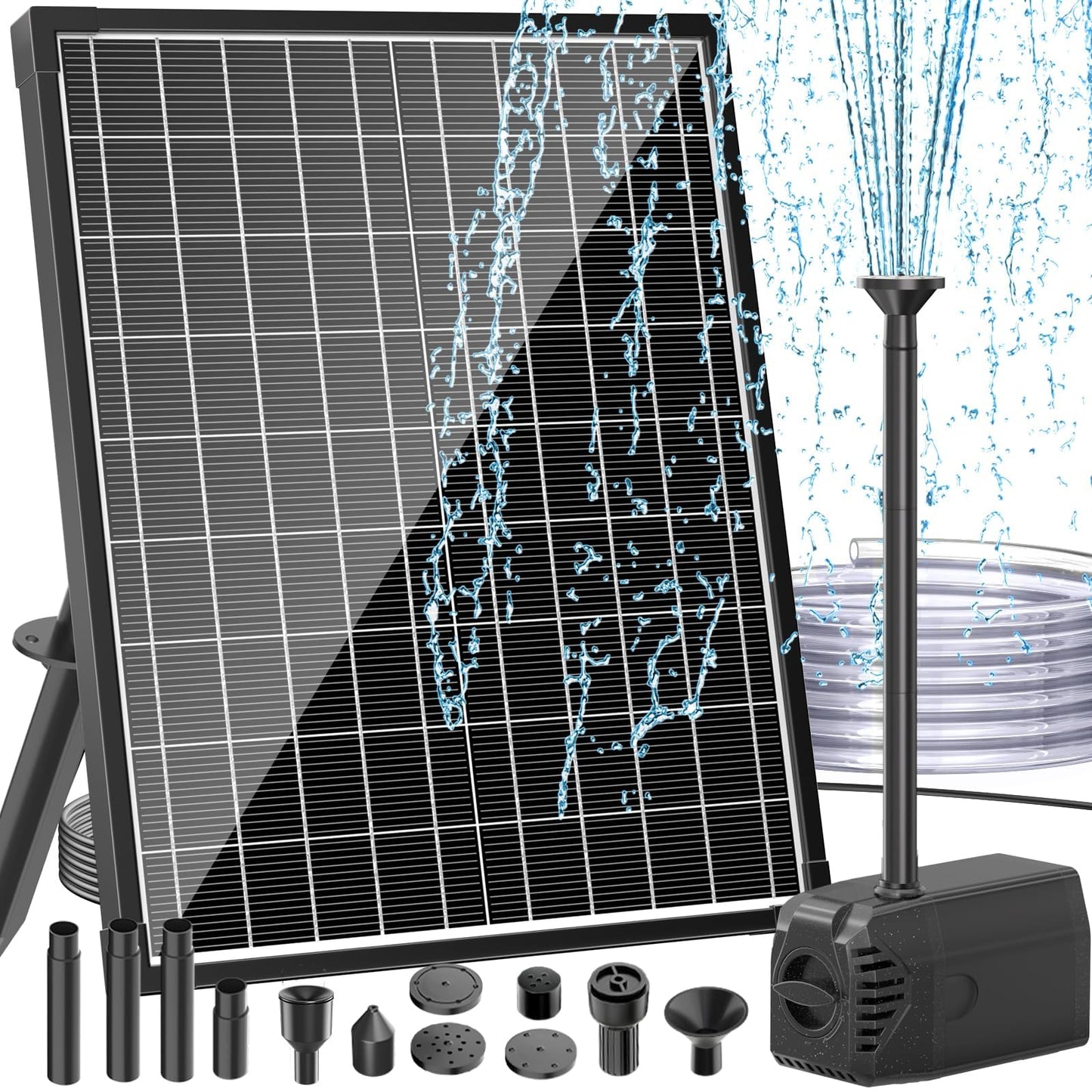 Antfraer 25W Solar Pond Pump, 320GPH Adjustable Flow Solar Fountain Pump with 7 Spray Modes, 16.5FT Cord & 6.6FT PVC Tubing for Fish Ponds, Garden Waterfalls, Hydroponics & DIY Water Features