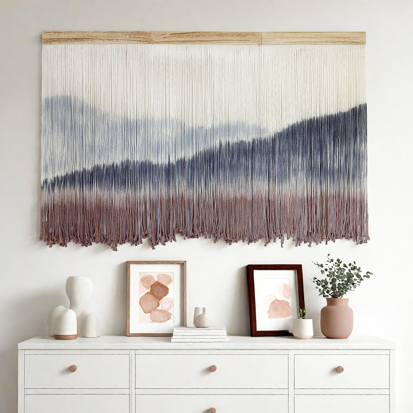 AKSWSHO Macrame Wall Hanging, Extra Large Mountain Dip-Dye Handmade Cotton Tapestry 59.06" x 38.19", Oversized Boho Wall Décor for Living Room Bedroom Studio Entryway, Serene Handcrafted Home Gift