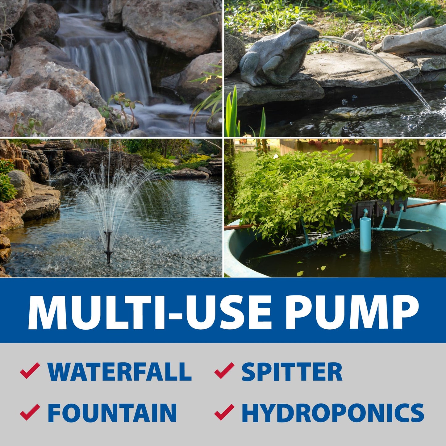 The Pond Guy MagFlo High-Efficiency Compact Pump for Small Water Gardens, Quiet Multi-Purpose System for Waterfalls, Fountains or Spitters, 1340 GPH