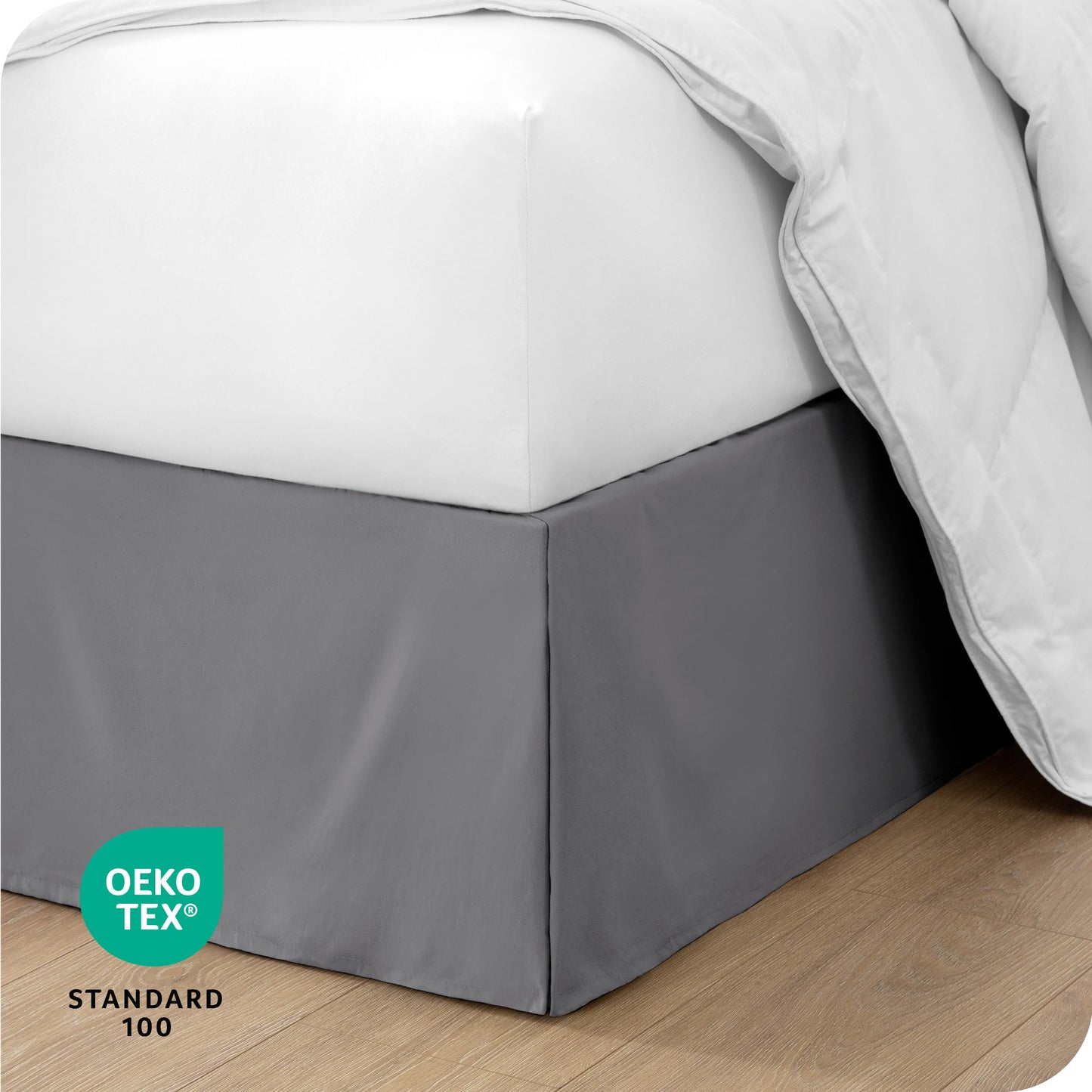 Bare Home Queen Bed Skirt - 15-Inch Tailored Drop Easy Fit - Bed Skirt for Beds - Center & Corner Pleats (Queen, Grey)