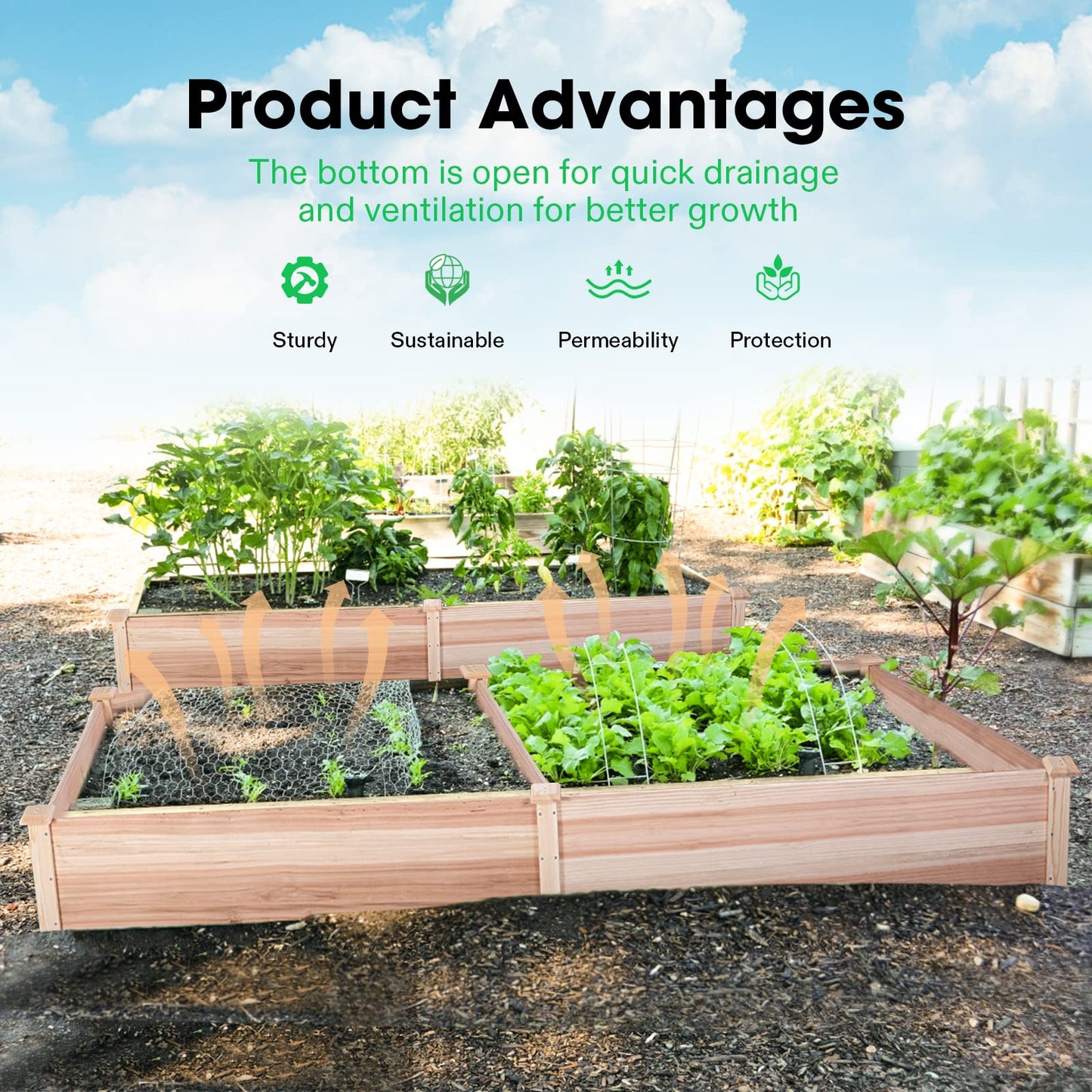 VIVOSUN 8×2Ft Wooden Raised Garden Bed, 97 x 25 x 11 Inches, Outdoor Wood Planter Box with Gloves and a Liner for Garden, Patio, Balcony, Backyard and Outdoors (Pack of 2)