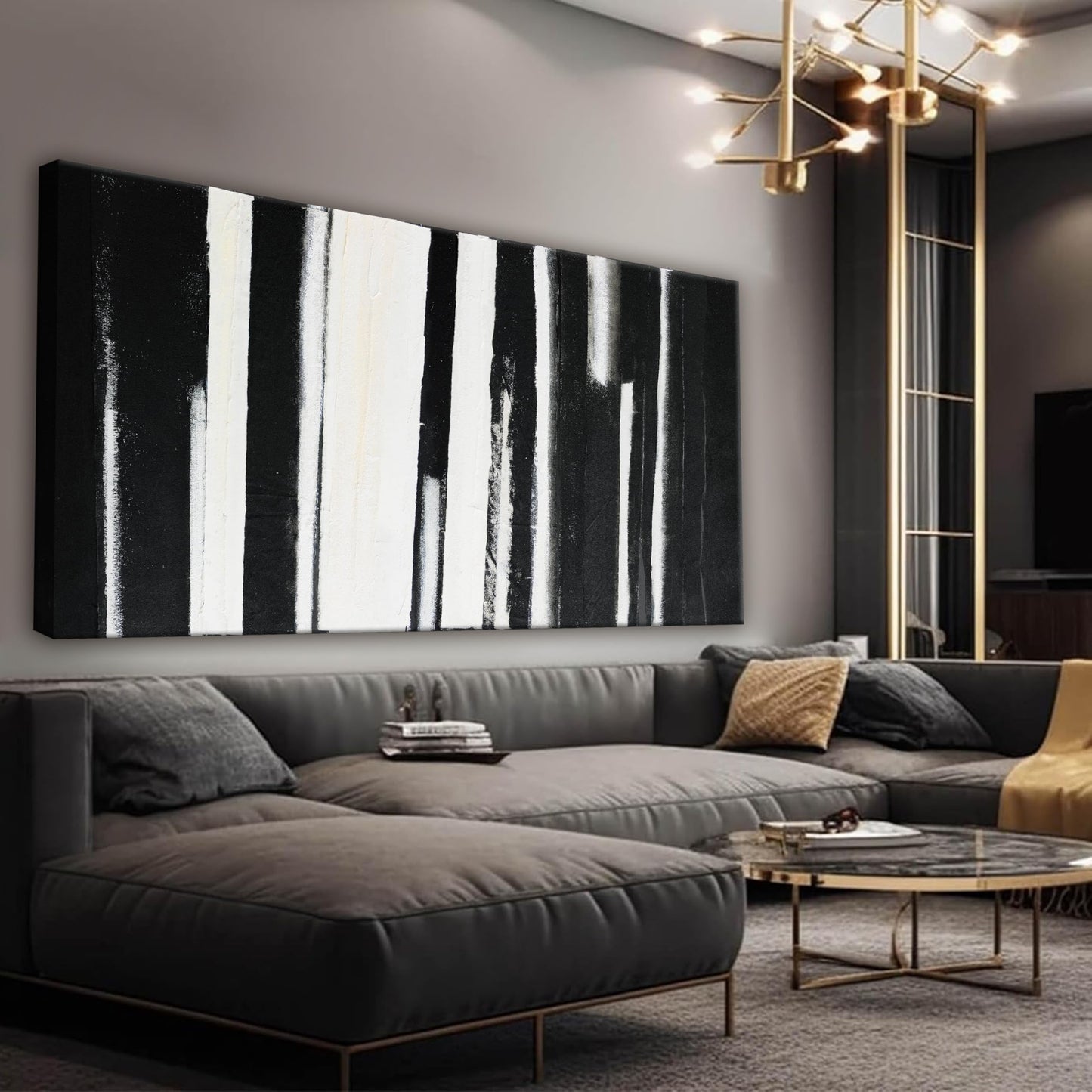 QSQ Black and White Abstract Wall Art Decor Modern Decorations Home Paintings Minimalist Stripes Artwork for Living Room Bedroom Office 20"40"