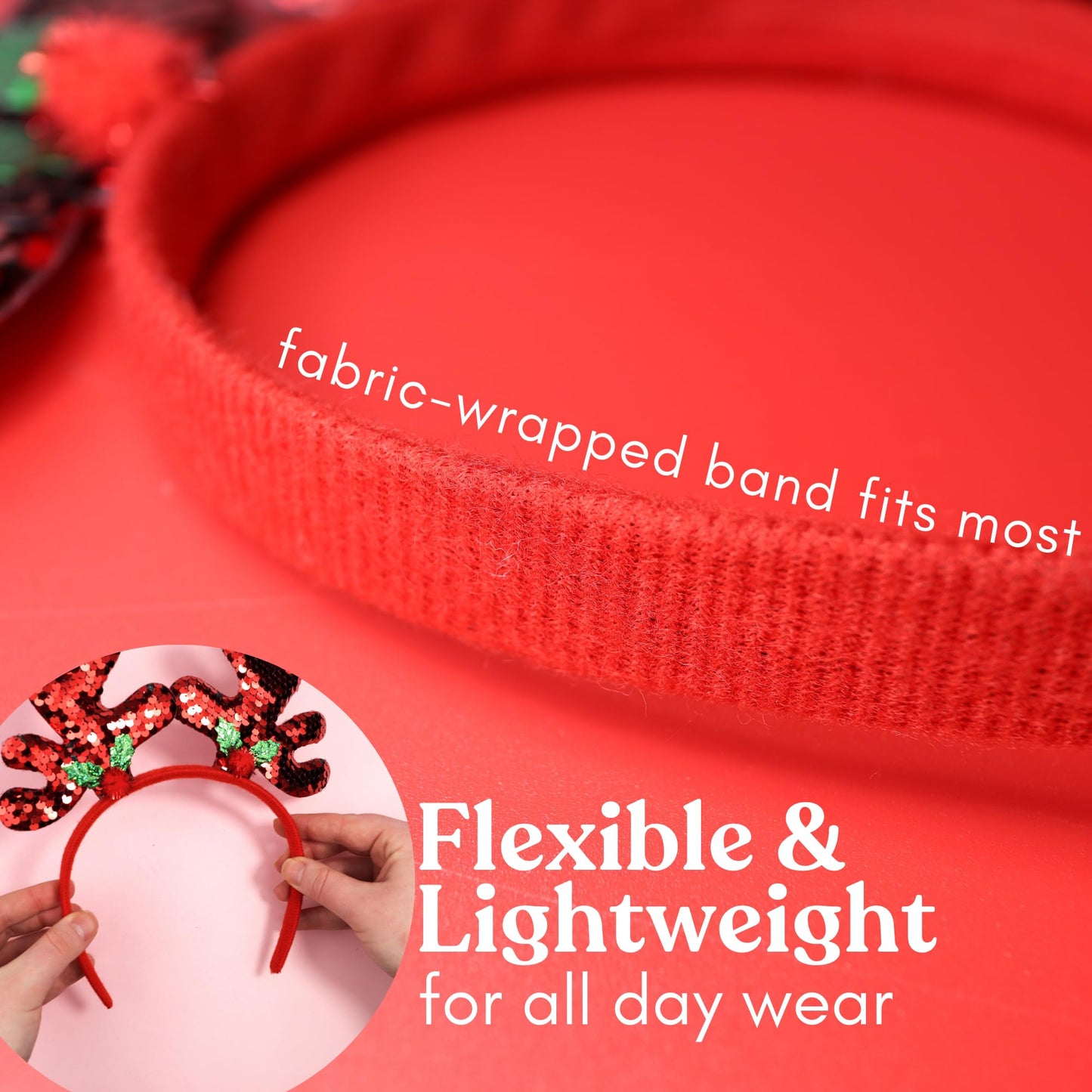 Needzo Color Changing Sequin Christmas Antler Headband, Reversible Red and Silver Sequins with Mistletoe, Festive Holiday Party Accessory, One Size Fits Most