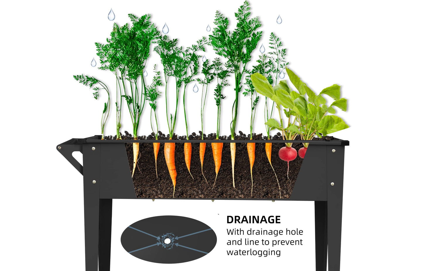 Raised Planter Box Outdoor with Legs Elevated Raised Garden Bed with Wheels Flower Boxes Outdoor Standing Planter for Vegetables Flowers Herbs Planting,Black
