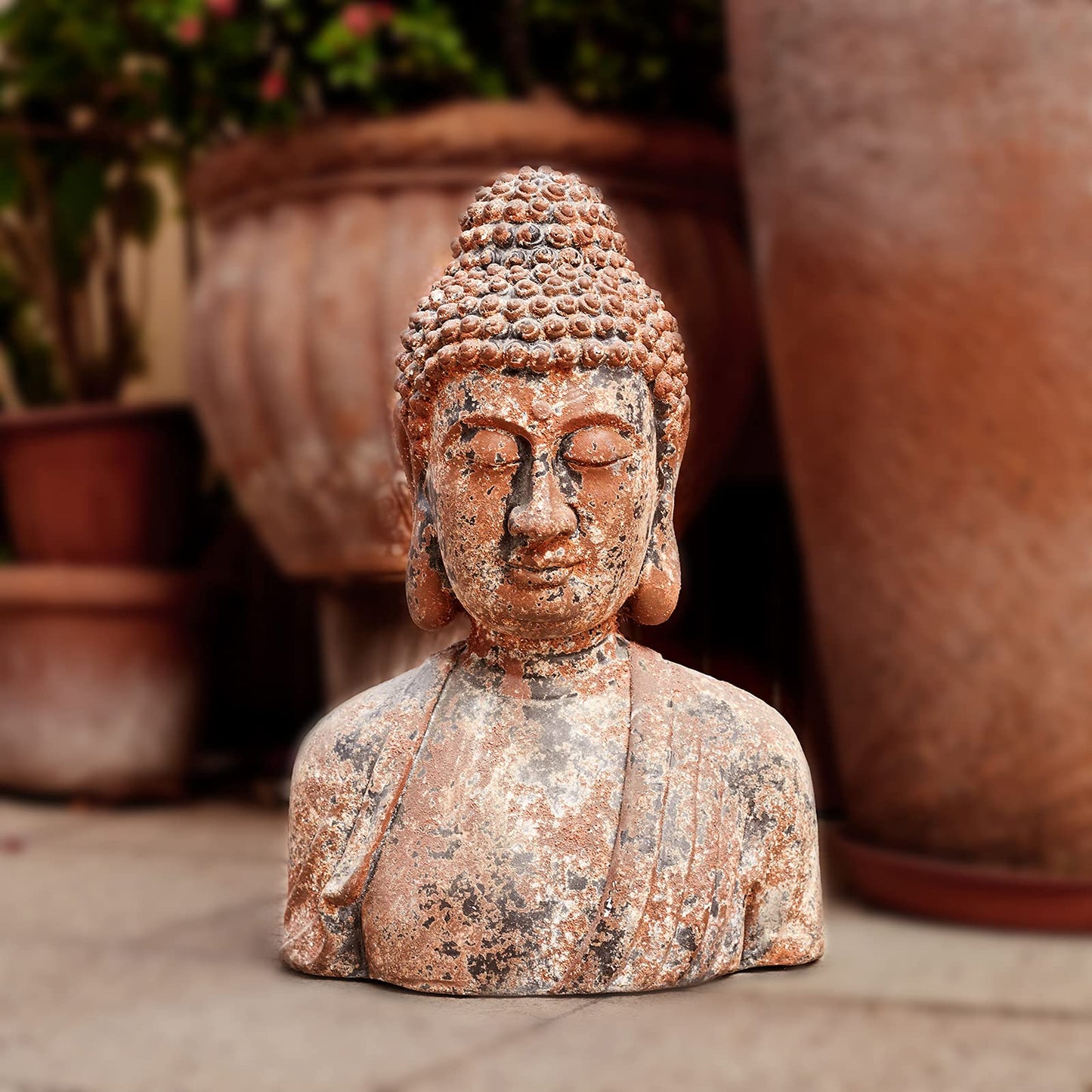 Buddha Statue for Home, Meditating Buddha Bust Statues, Rustic Spiritual Buddha Head Statue, Naturel Antique Bronze Rust Finish, 16.2" H Magnesia (Magnesia)