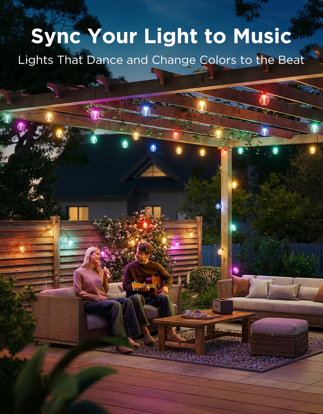 Govee Clear Bulb Outdoor String Lights, 96ft RGBWIC Dimmable Patio & Backyard Lights with 30 LED Bulbs, 111 Modes, IP67 Waterproof & Shatterproof, Works with Alexa, Google & Matter