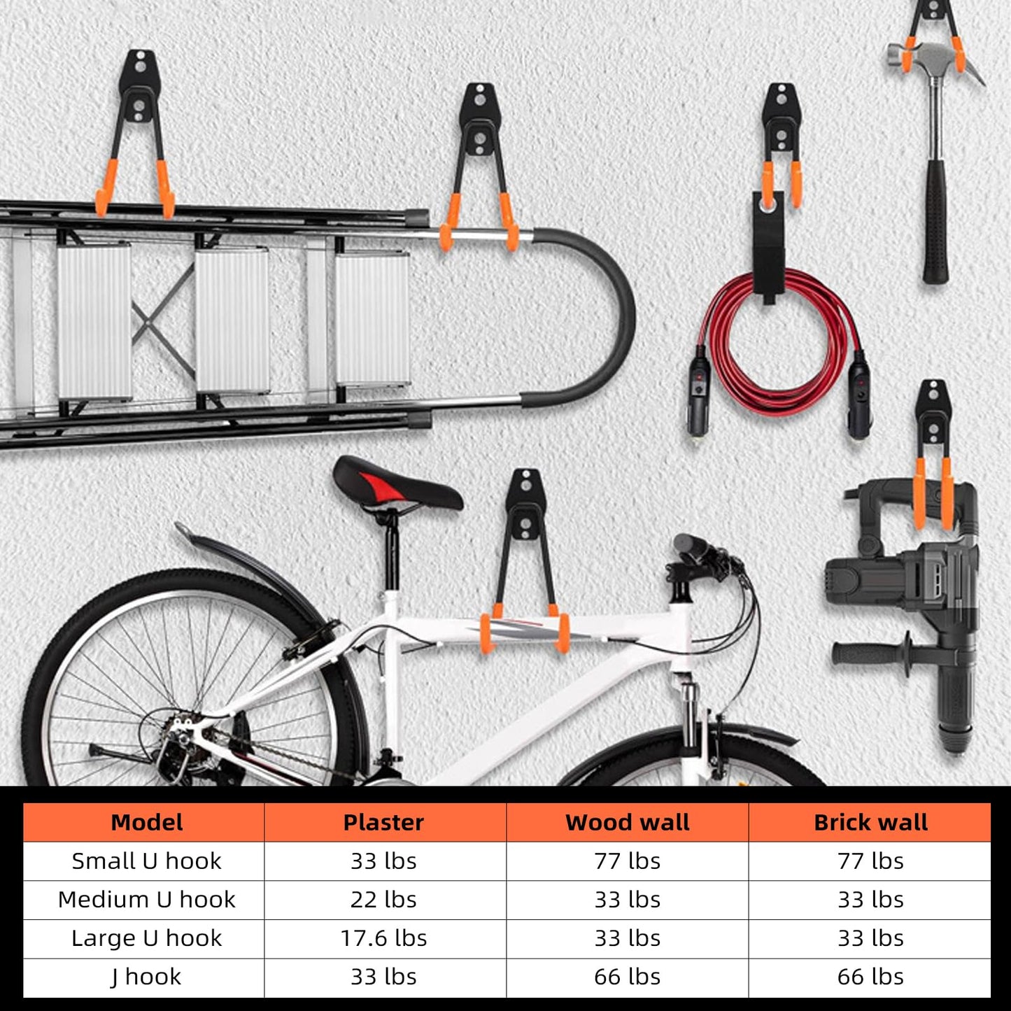 CRXCRC Garage Hooks, 4 Pack 7.7inch Large Square Wall Hooks for Hanging Heavy Duty Ladders, Bikes, Tools Ideal for Garage, Garden, Basement Utility Room Storage (Black)