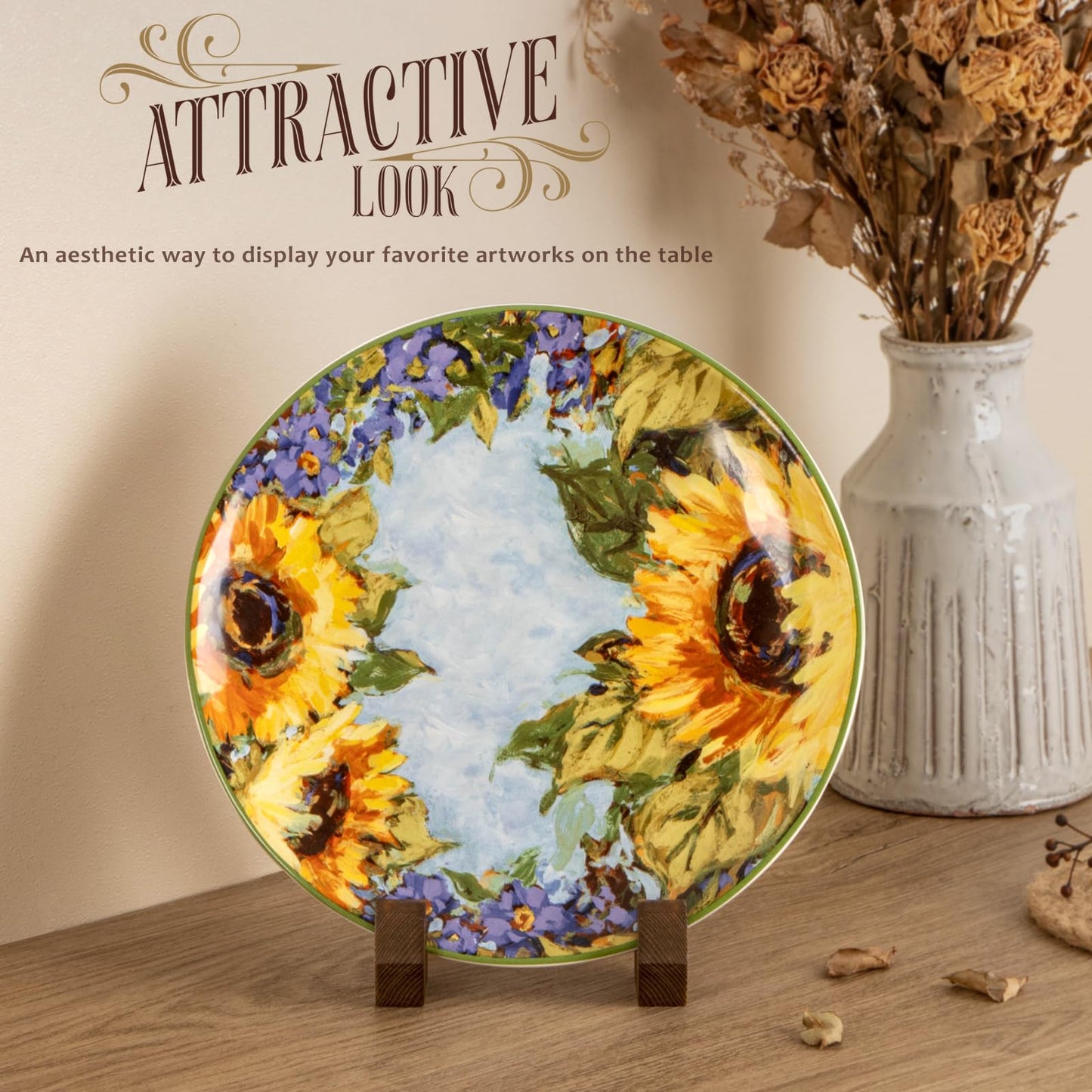 ANBOXIT Plate Display Stand, 6 Inch Plate Holder for Displaying, Decorative Picture Frame Dish Photo Plaque Platter Wood Stand