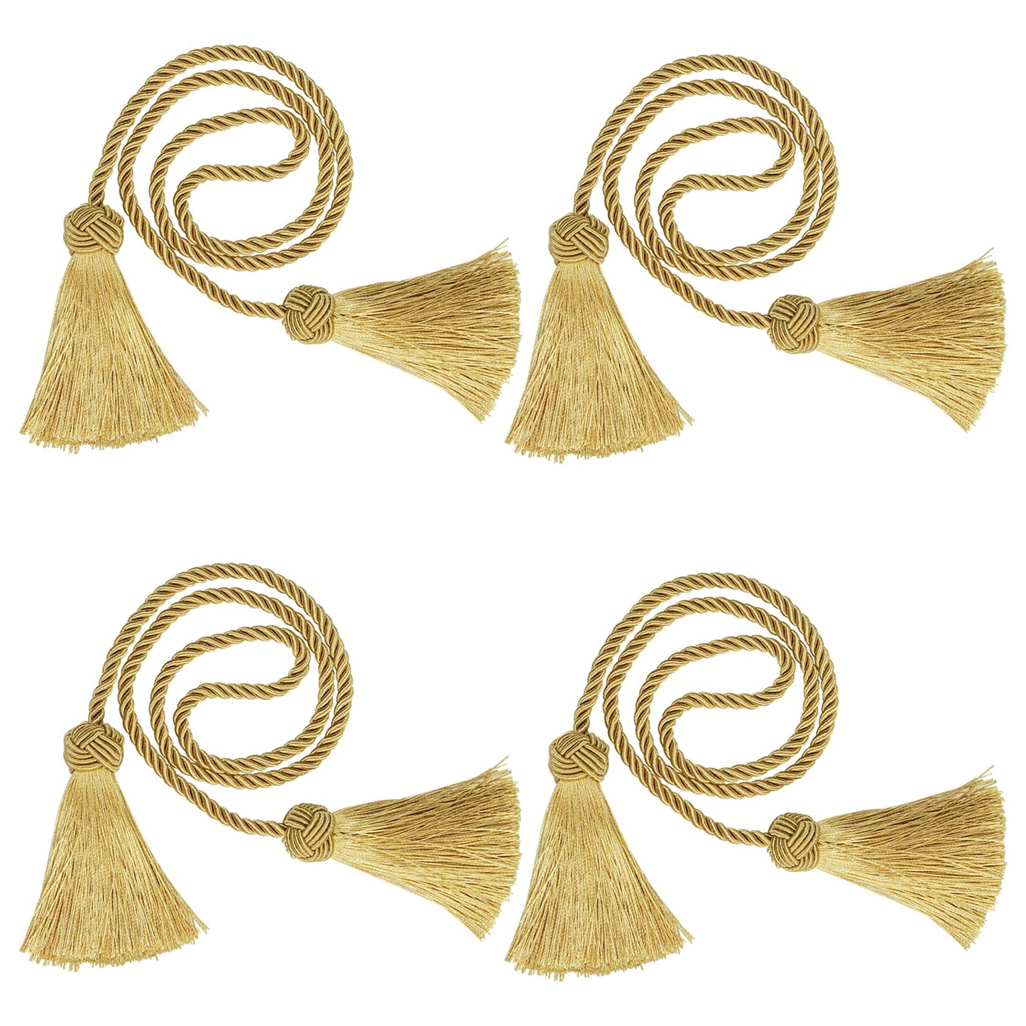 4 Pack Curtain Tiebacks Window Curtain Tiebacks Decorative Tassels Tieback Gold Rope with Tassels for Home Window Office Decoration(Gold)