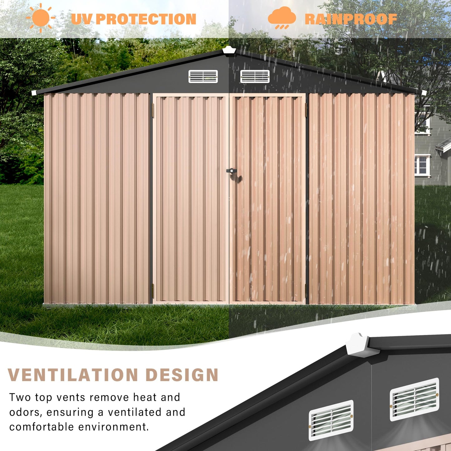 12X10 ft Outdoor Metal Storage Building, Storage Shed with Secure Lockable Door & Air Ventilation System, Premium Metal Tool Shed for Garden, Backyard, Patio, Ideal for Lawn Equipment & Tools
