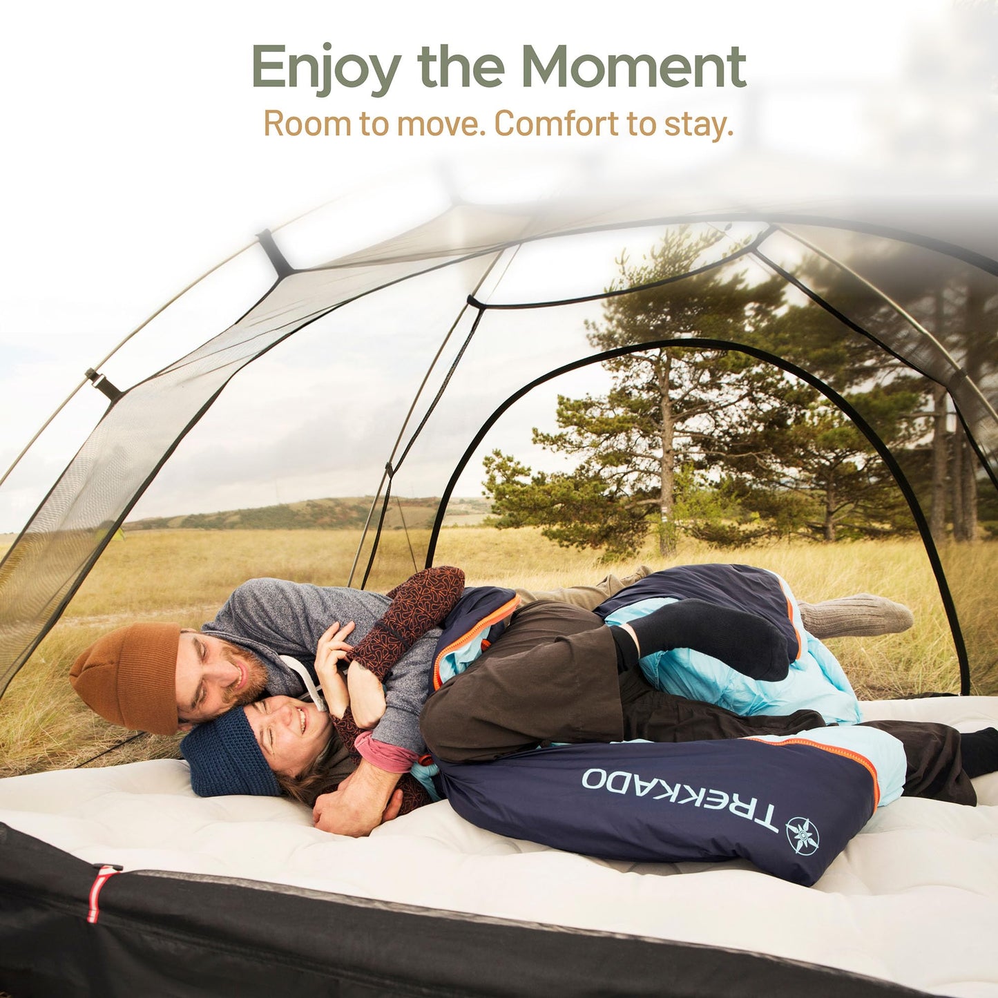 Trekkado DuraHike Lightweight Camping Sleeping Bag for Adults — Roomy Rectangular Comfort, Secure Pad Attachment, Compact & Packable, 10°C / 50°F Comfort – Classic Blue
