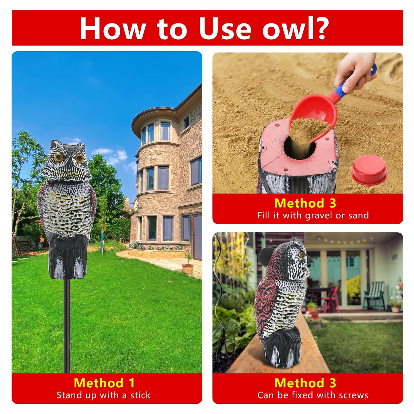 Cifavor Fake Owl for Garden with Rotating Head,Realistic Eyes & Waterproof Shape