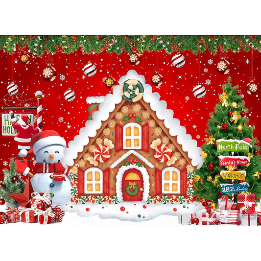 Christmas Backdrop Gingerbread House Backdrop for Wall Photoshoot Winter Merry Xmas Tree Background Santa Xmas Background Holiday Party Decorations 7x5ft