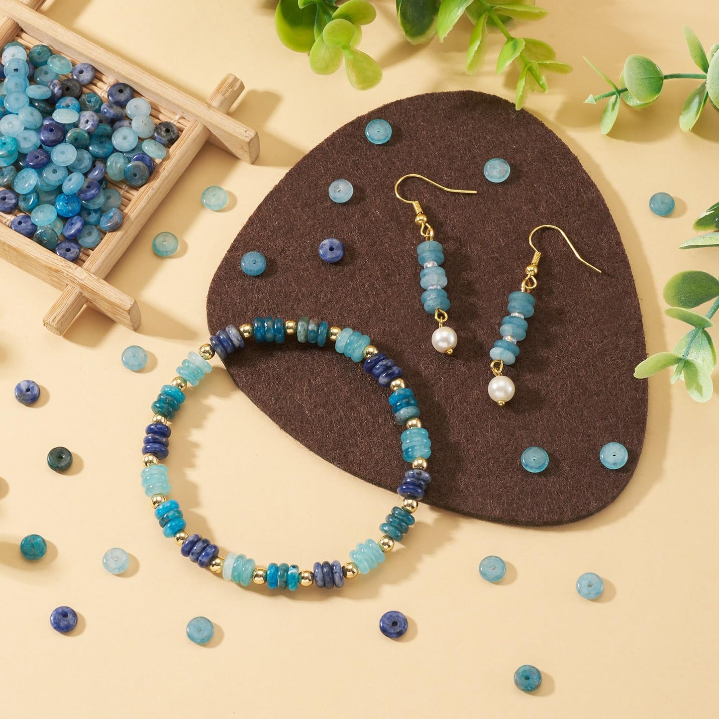 Beadthoven 180Pcs 6mm Natural Gemstone Rondelle Beads Healing Crystals Flat Disc Abacus Smooth Stone Loose Spacers Blue Apatite Sodalite Jade Beads for DIY Bracelet Necklace Jewelry Making