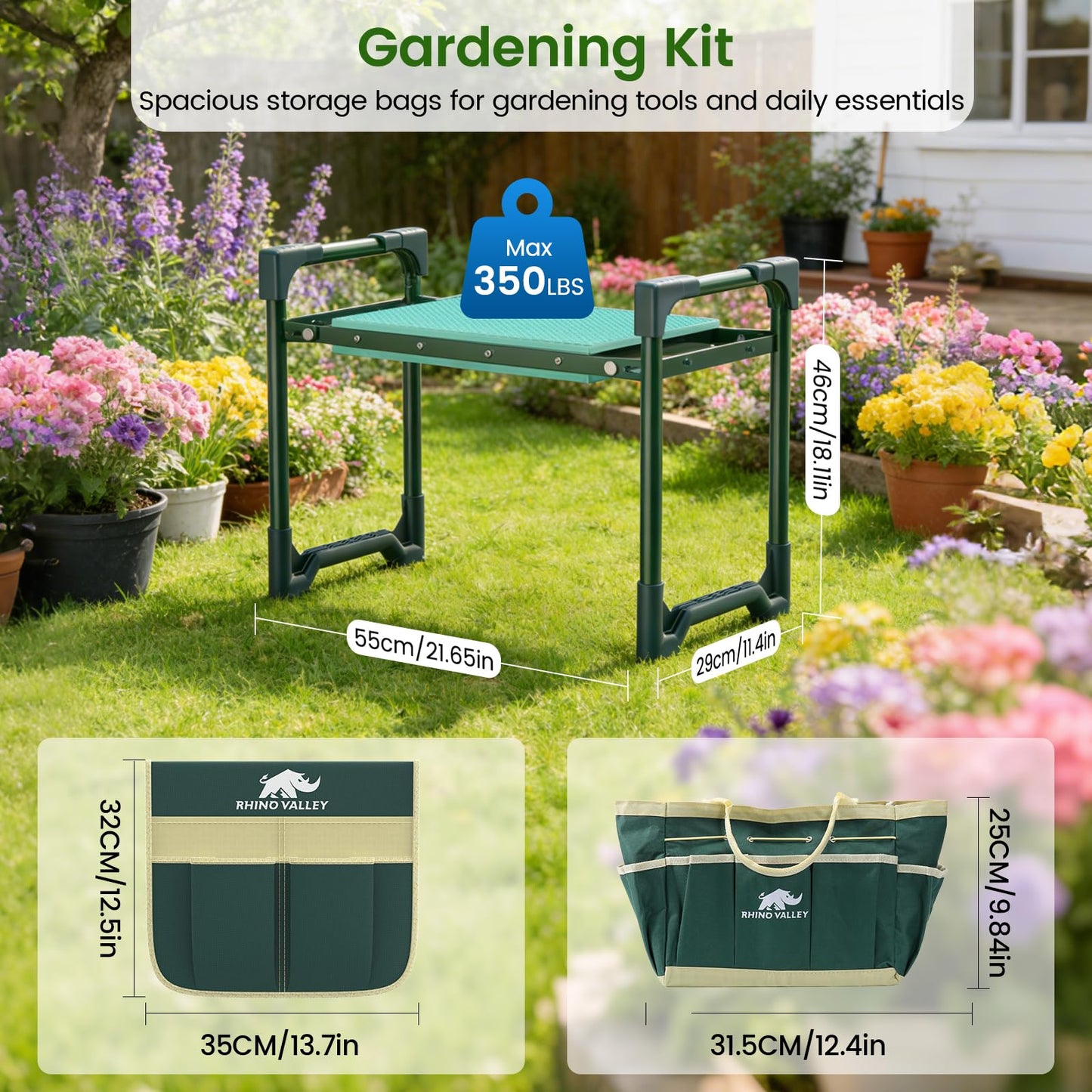 Garden Kneeler and Seat, Heavy Duty 2 in 1 Gardening Stool with Tool Side & Tote Bags, Foldable Gardening Bench to Relieve Knee & Back Pain, Garden Chair Gifts for Women, Seniors