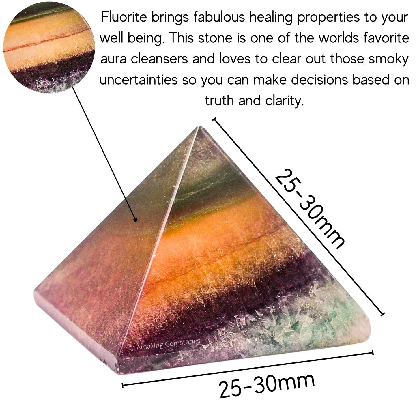 Amazing Gemstone Fluorite Pyramid Crystal Healing Stones - 1" Great Pyramid Figurine of Natural Stone Pyramid for Meditation, Reiki, Chakra Balancing and Crystal Pyramids Grid