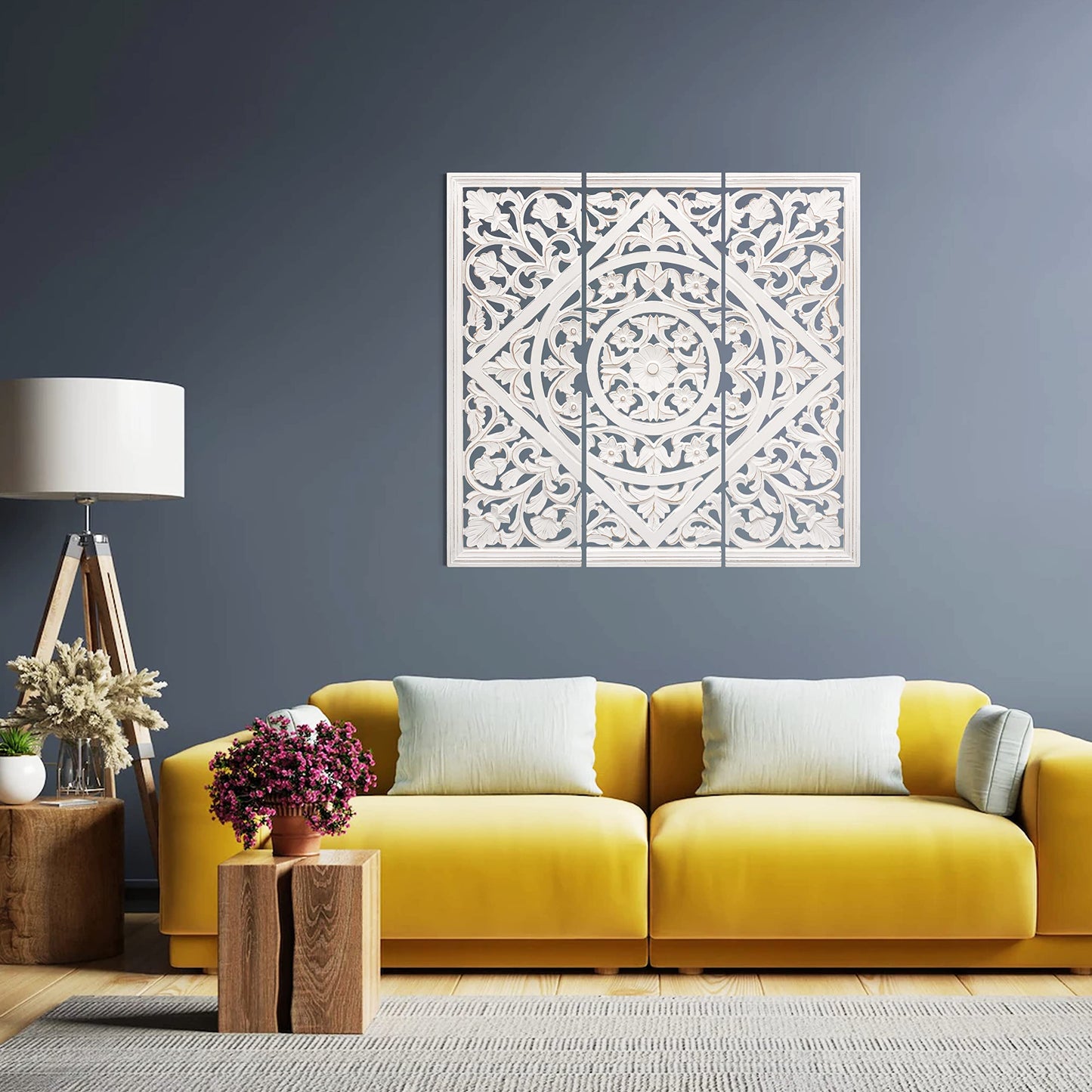 James Symfony Decorative Wall Panels - Living Room Wall Art Decor, Bedroom Decor, Christmas Wall Decor, Set of 3 - 36x12 Inch White
