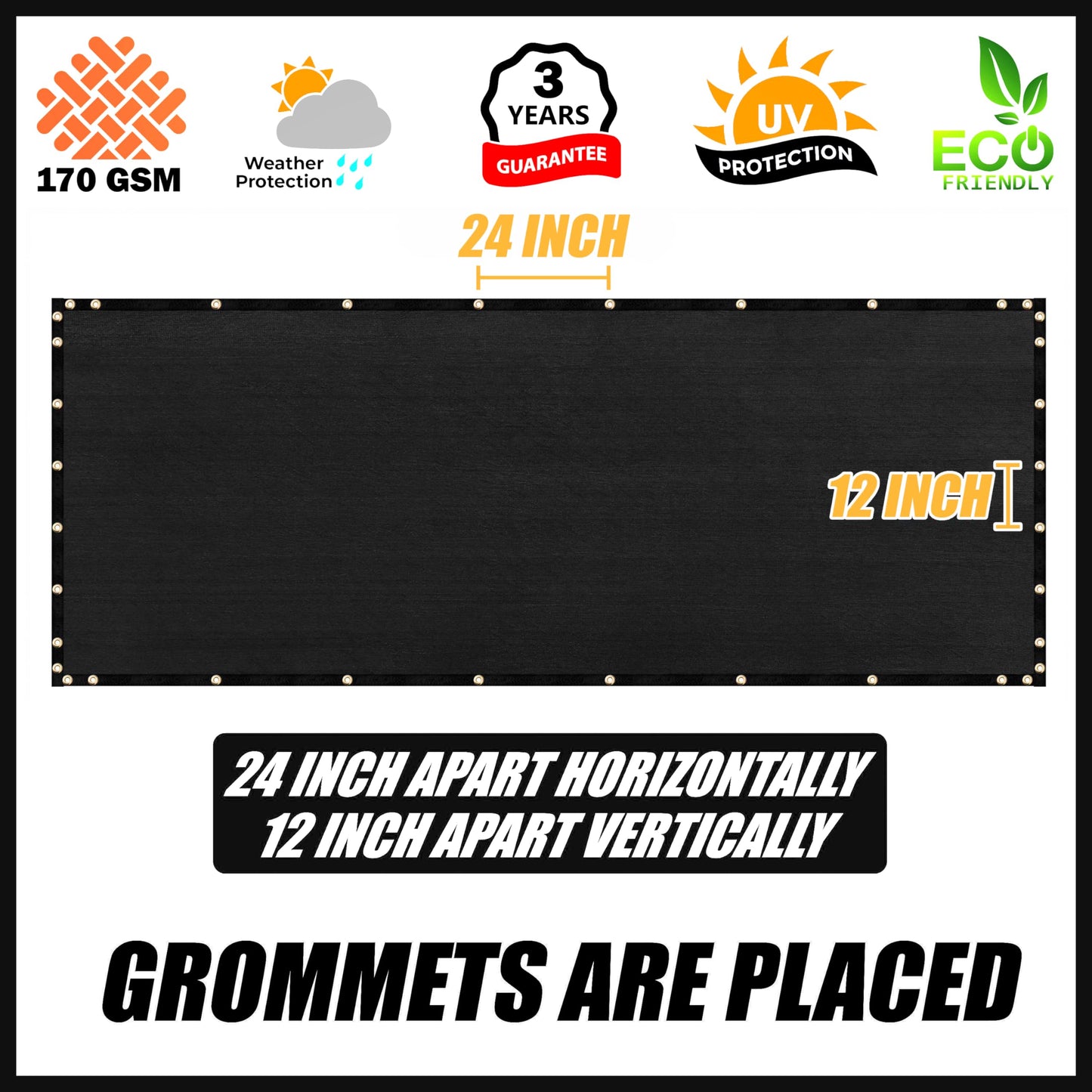 Royal Shade 4' x 12' Black Fence Privacy Screen Windscreen Cover Netting Mesh Fabric Cloth - Cable Zip Ties Included (We Make Custom Size)