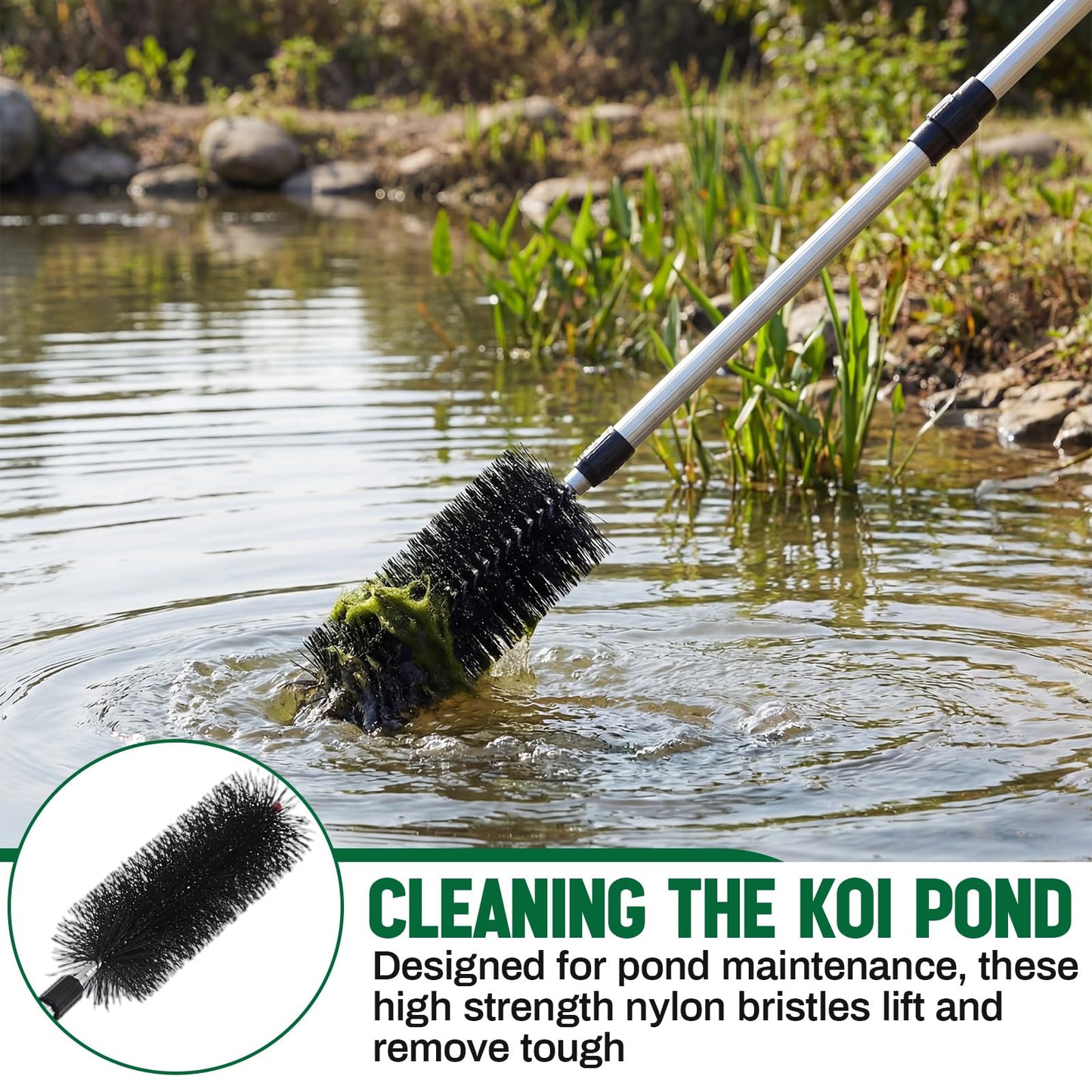 LemonRoad 2 Pack Water Garden Koi Fish Pond Cleaning Brush with 70 Telescopic Pole, Scrubbing Brush for Routine Water Garden Koi Fish Pond Maintenance, Cleaning