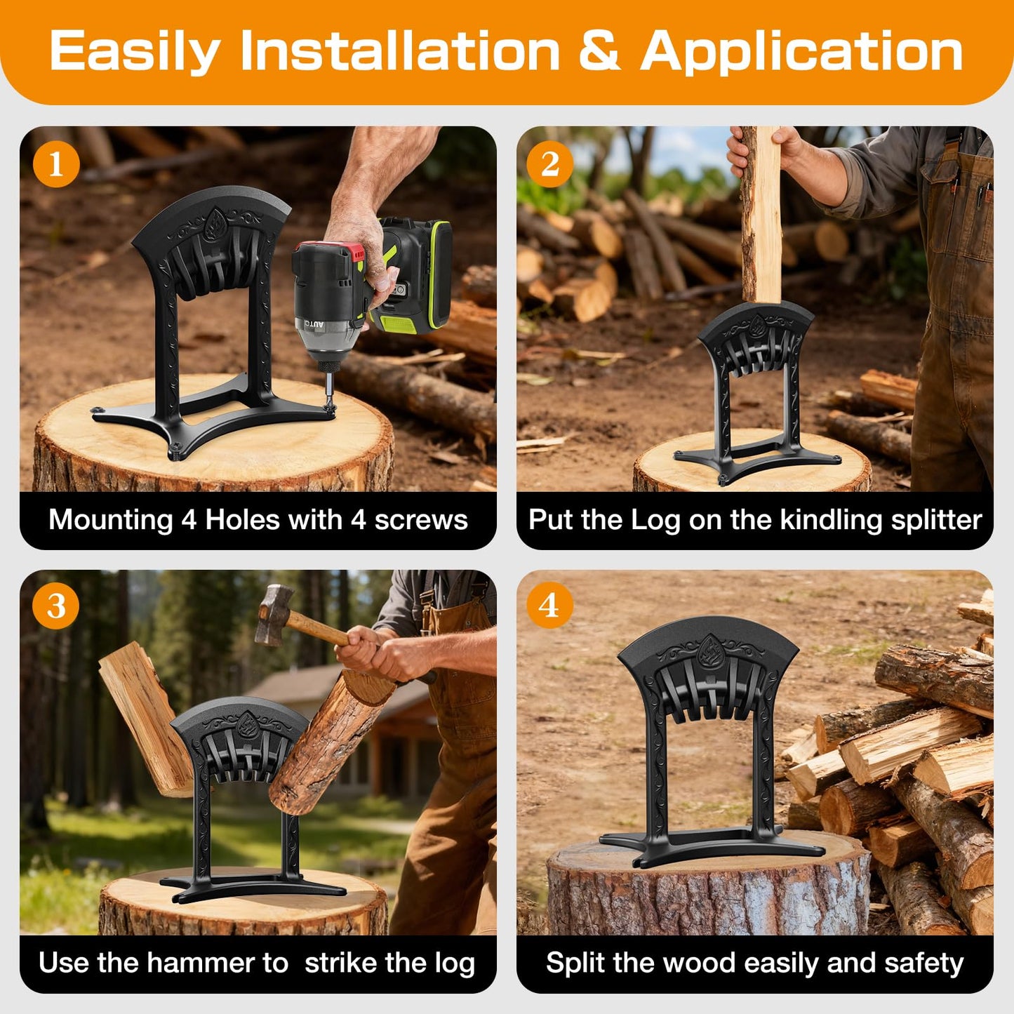 Poffattr Firewood Kindling Splitter for Wood, Heavy Duty Cast Iron Wood Splitters for Firewood with No Axe, Manual Log Splitter for Kindling Wedge Point with Safety Cover