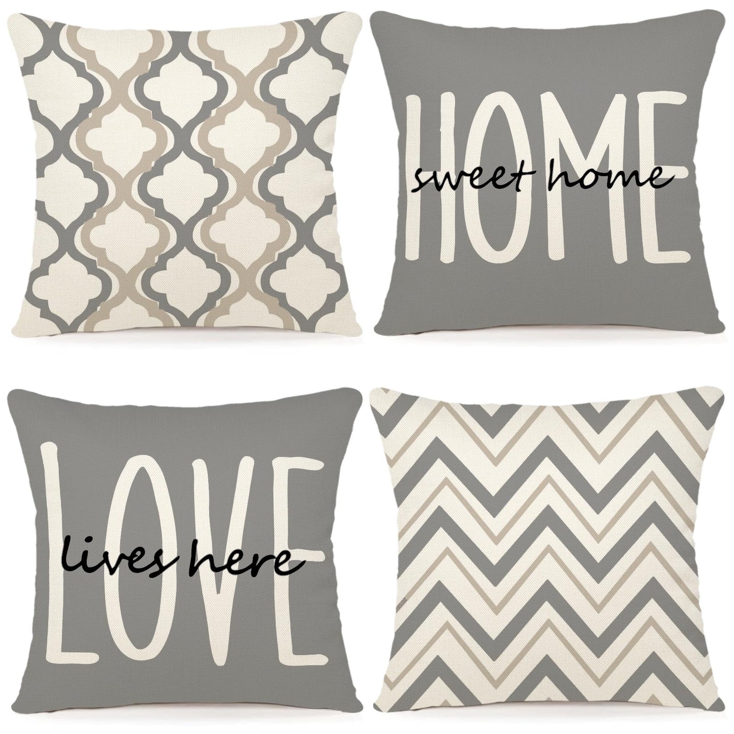 YCOLL Farmhouse Throw Pillow Covers 18x18 Set of 4 Rustic Linen Square Decorative Cushion Covers for Couch Sofa Bedroom Home Decor