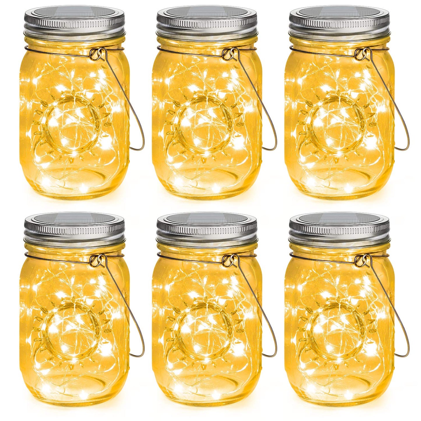 Mlambert Mason Jar Solar Lights -30 LED, 6 Pack Hanging Solar Lanterns Outdoor, Waterproof Fairy Lights for Patio Garden, Warm White
